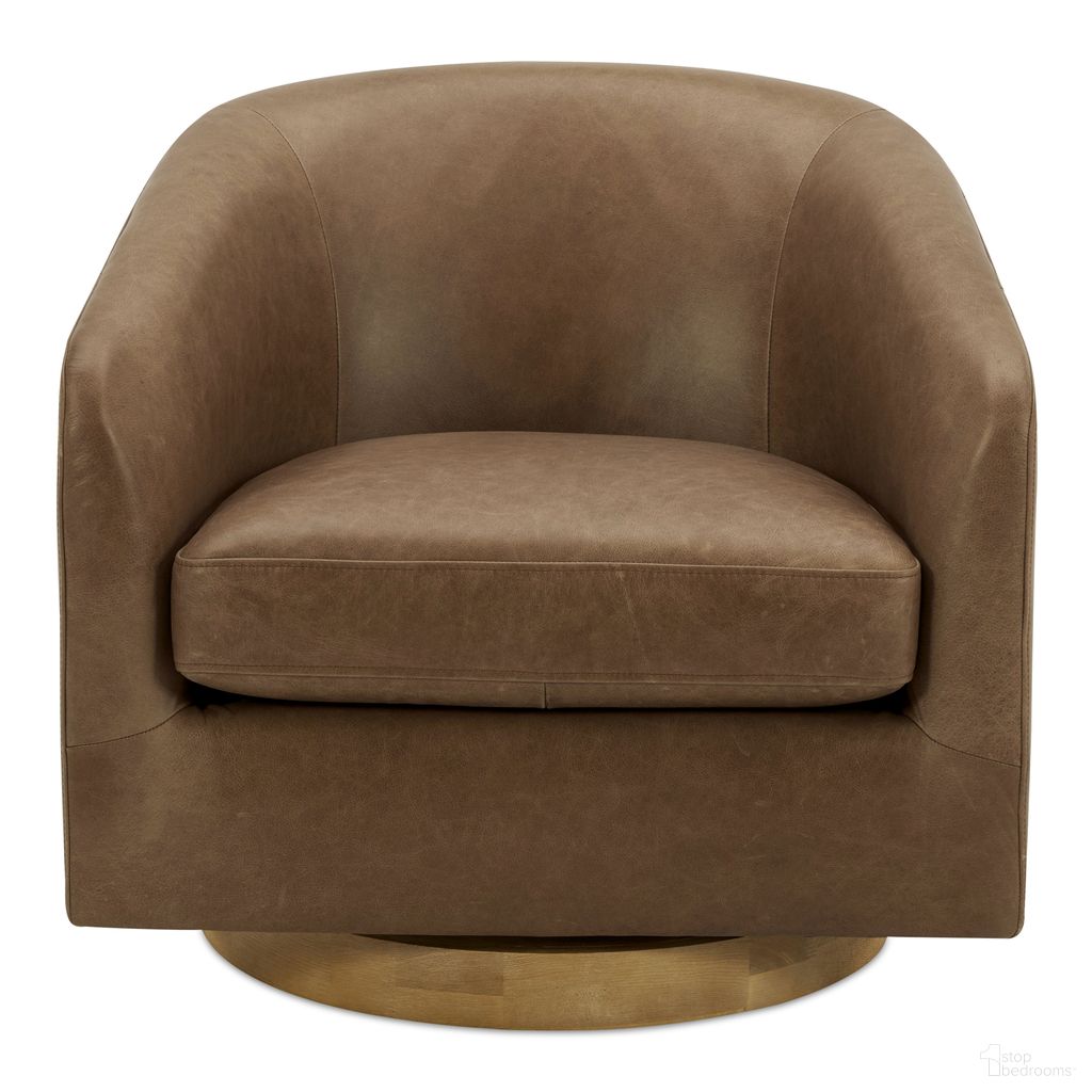 Oscy Leather Swivel Chair In Tan