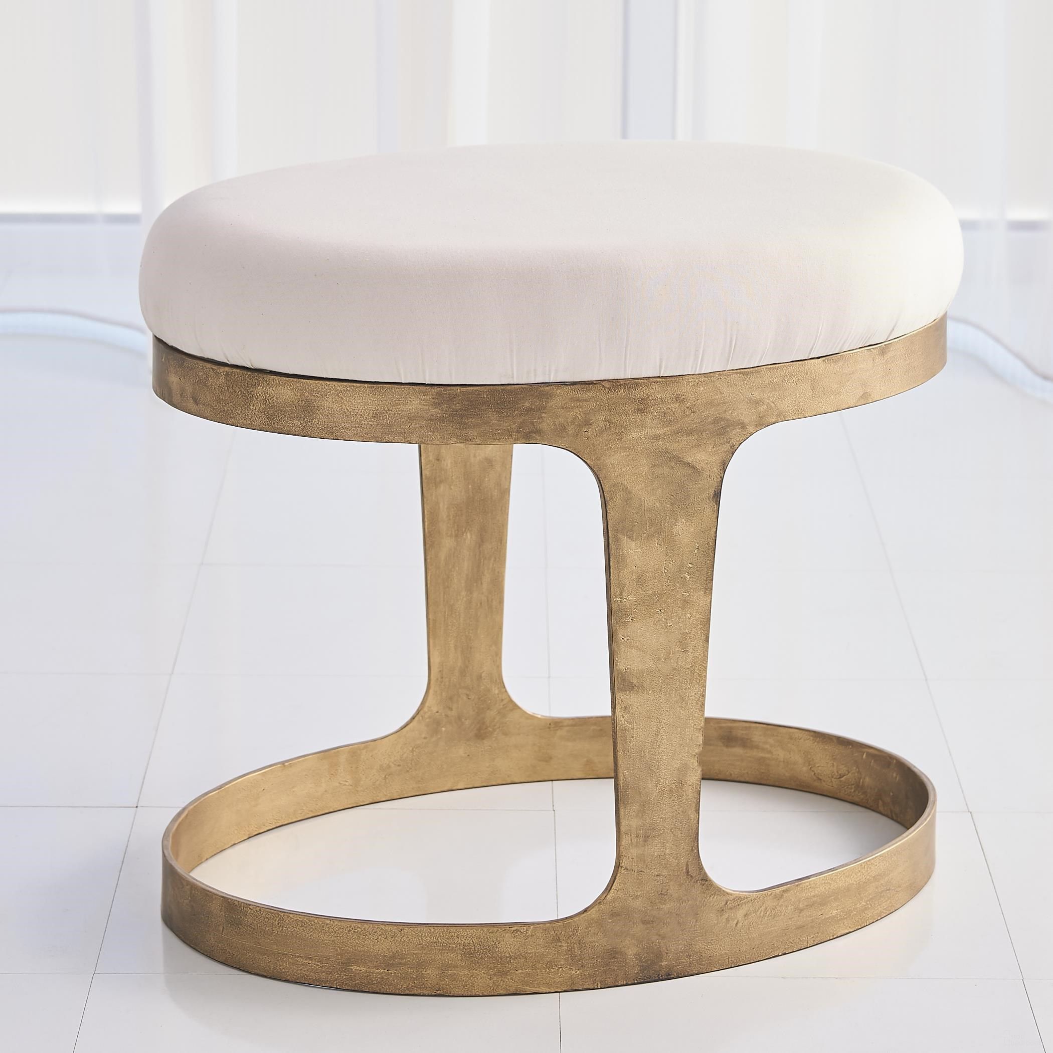 Oslo Stool In Gold With Muslin Cushion