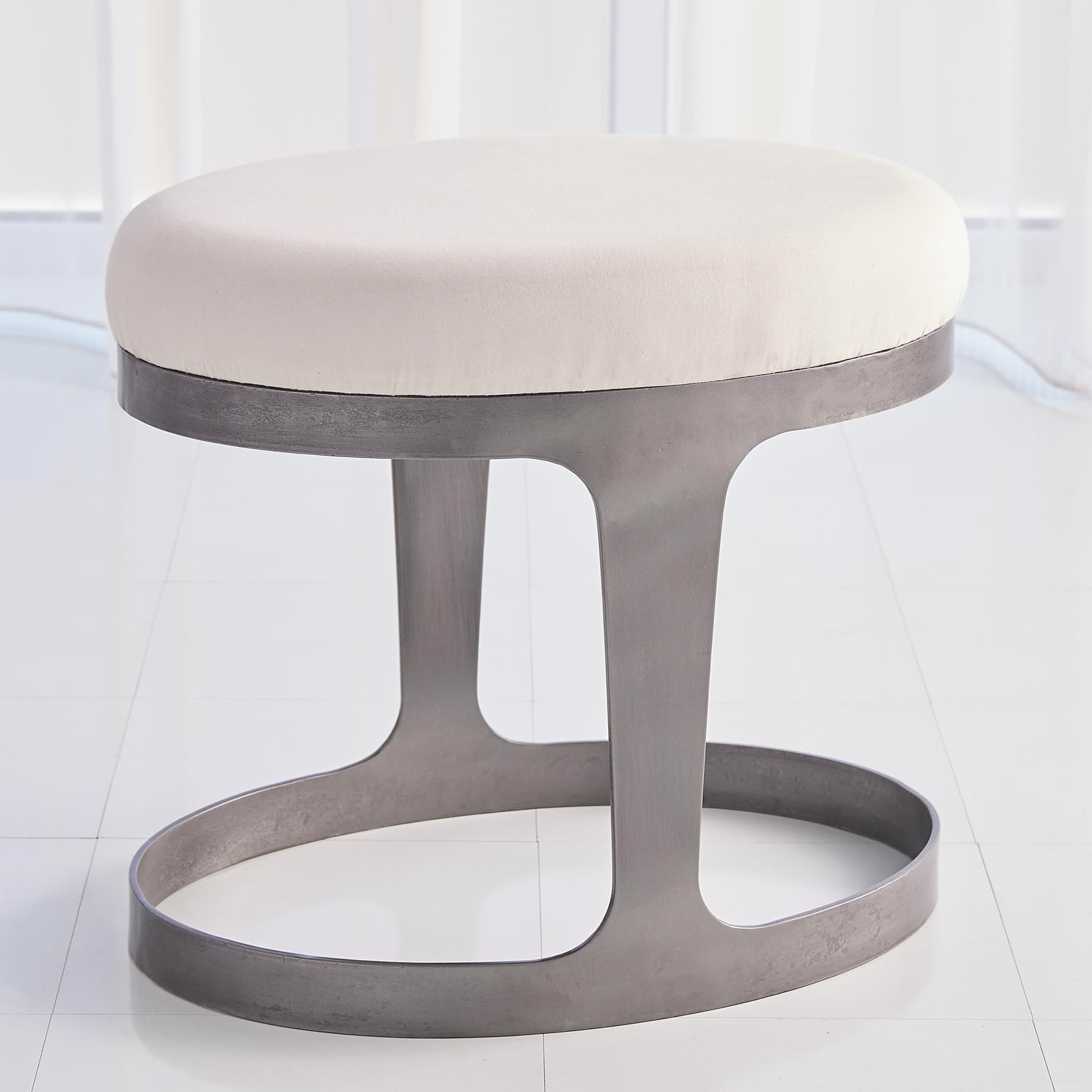Oslo Stool In Iron With Muslin Cushion