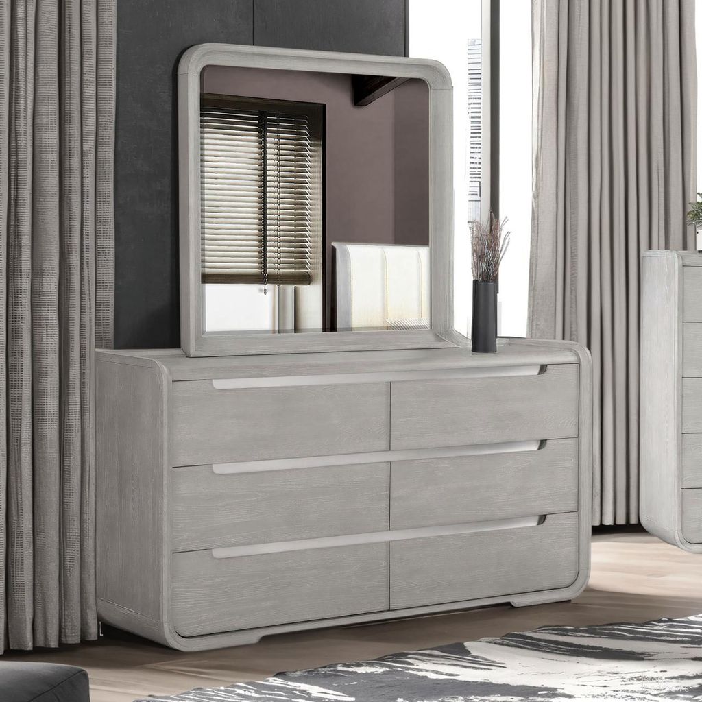 The appearance of Osterley Mirror In Light Gray designed by Furniture of America in the modern / contemporary interior design. This light gray piece of furniture was selected by 1StopBedrooms from Osterley Collection to add a touch of cosiness and style into your home. Sku: FM71500LG-M. Material: Poplar.