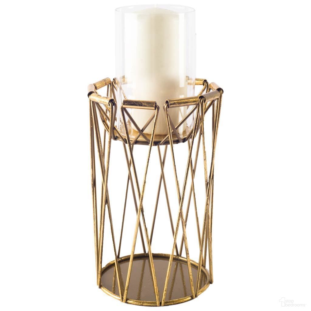 Othello I Tall Antiqued Brass Metal Table Candle Holder In Gold