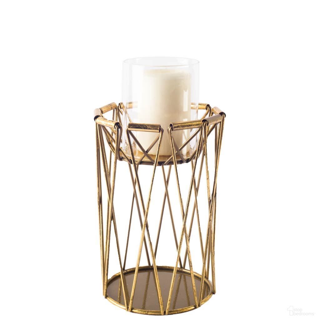 Othello II Short Antiqued Brass Metal Table Candle Holder In Gold