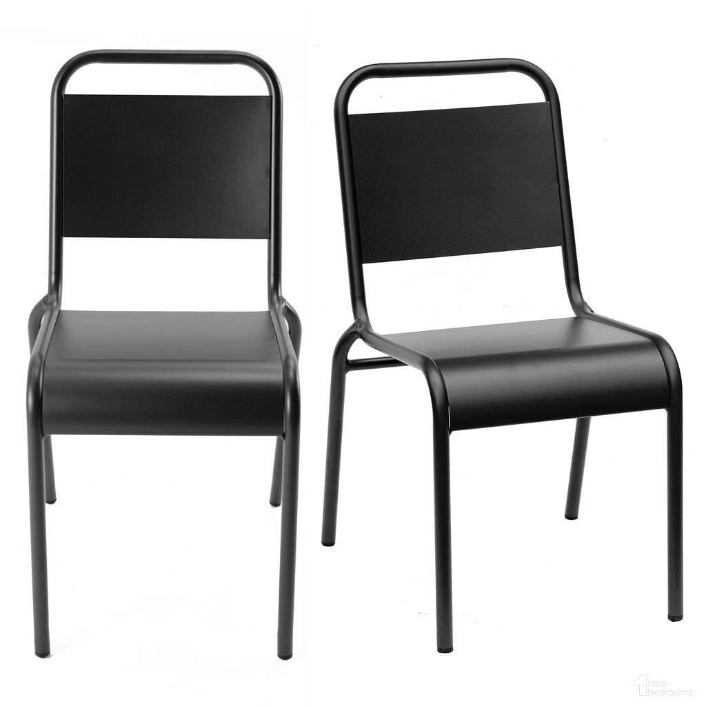 The appearance of Otis Stackable Outdoor Side Chair Set of 2 In Black designed by Euro Style in the modern / contemporary interior design. This black piece of furniture was selected by 1StopBedrooms from Otis Collection to add a touch of cosiness and style into your home. Sku: 90712-BLK. Material: Aluminum.