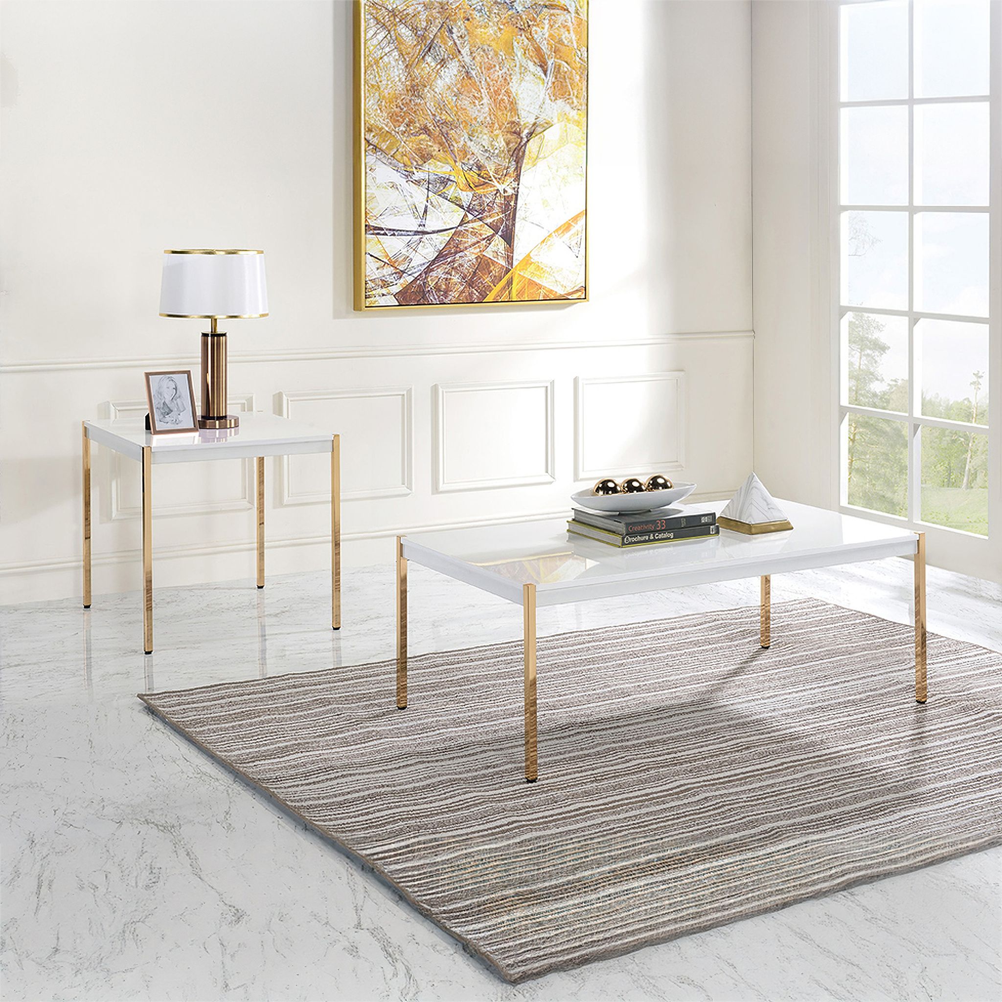 The appearance of Otrac Occasional Table Set In White and Gold designed by ACME in the modern / contemporary interior design. This white and gold piece of furniture  was selected by 1StopBedrooms from Otrac Collection to add a touch of cosiness and style into your home. Sku: LV00034;LV00035. Material: Wood.