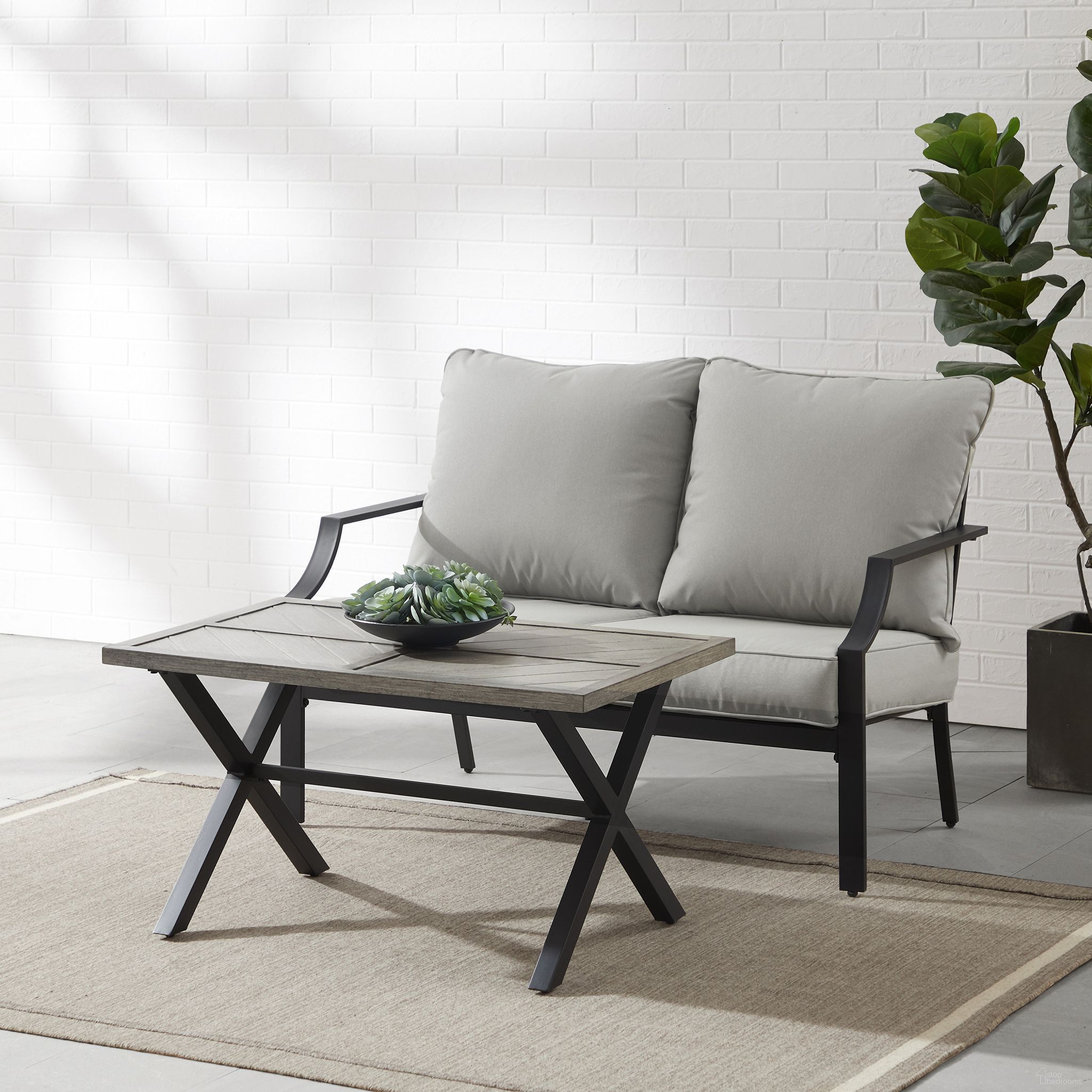 The appearance of Otto 2 Piece Outdoor Loveseat Patio Furniture Set In Gray and Matte Black designed by Crosley Brands in the modern / contemporary interior design. This gray piece of furniture  was selected by 1StopBedrooms from Otto Collection to add a touch of cosiness and style into your home. Sku: CO6294MB-GY. Material: Steel.