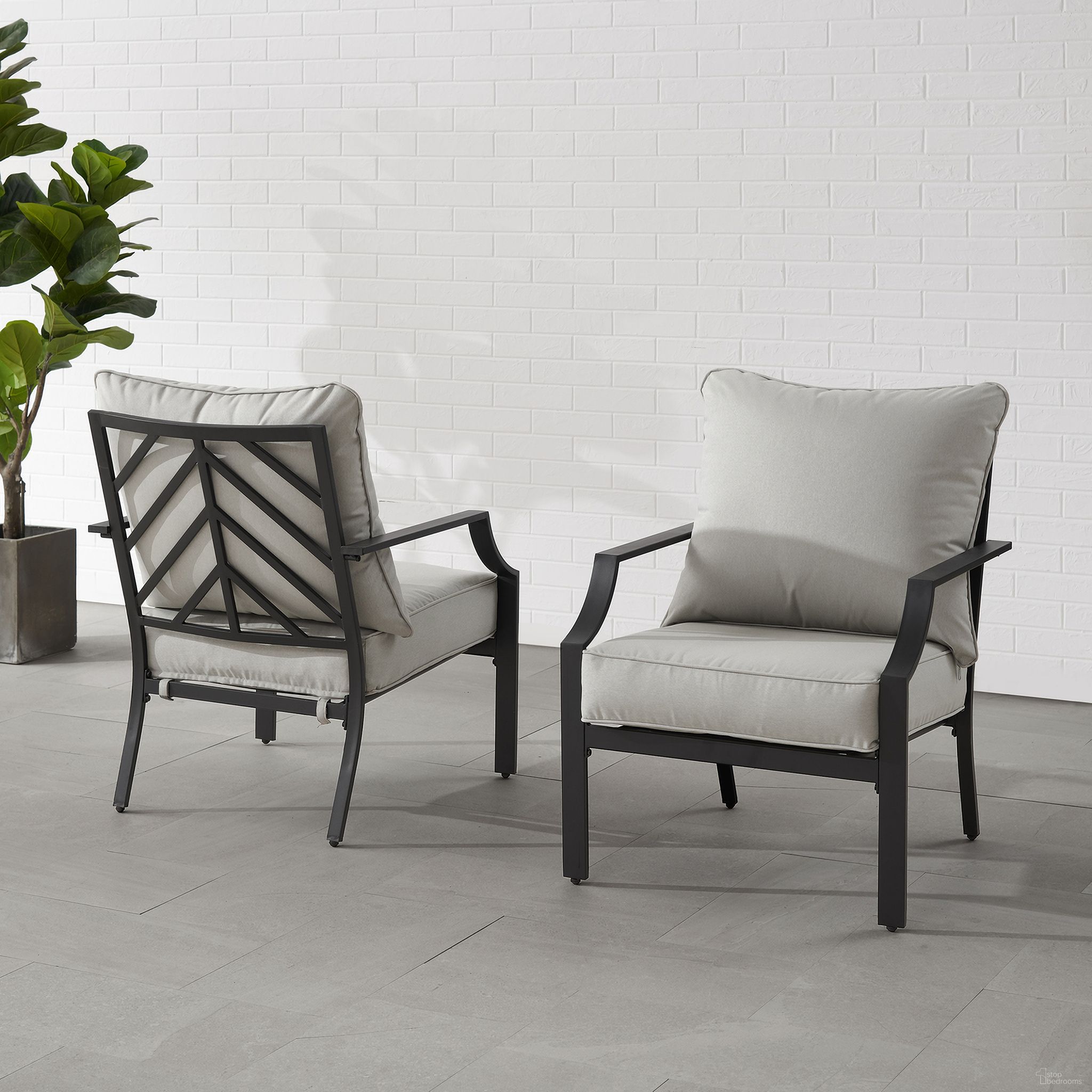 The appearance of Otto Outdoor Chair Set of 2 In Gray and Matte Black designed by Crosley Brands in the modern / contemporary interior design. This gray piece of furniture  was selected by 1StopBedrooms from Otto Collection to add a touch of cosiness and style into your home. Sku: CO6293MB-GY. Material: Steel.