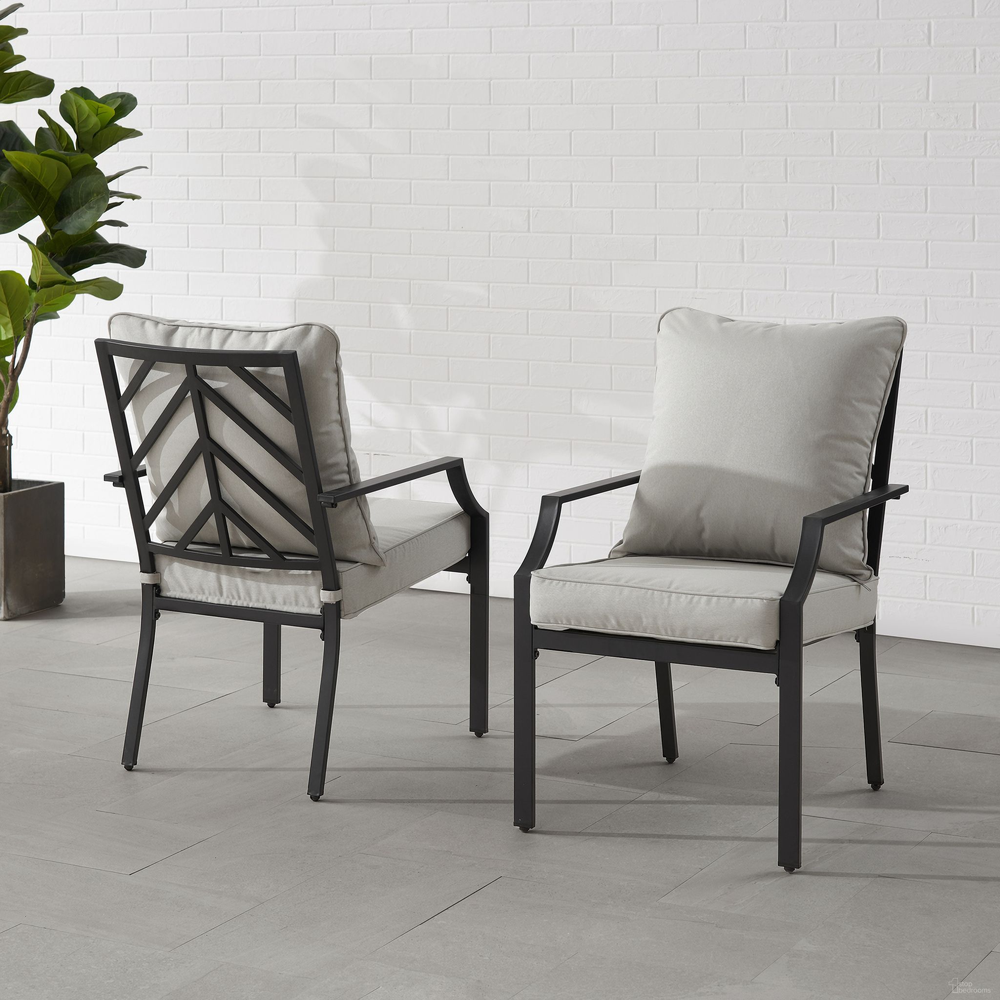 The appearance of Otto Outdoor Dining Chair Set of 2 In Gray and Matte Black designed by Crosley Brands in the modern / contemporary interior design. This gray piece of furniture  was selected by 1StopBedrooms from Otto Collection to add a touch of cosiness and style into your home. Sku: CO6291MB-GY. Material: Steel.