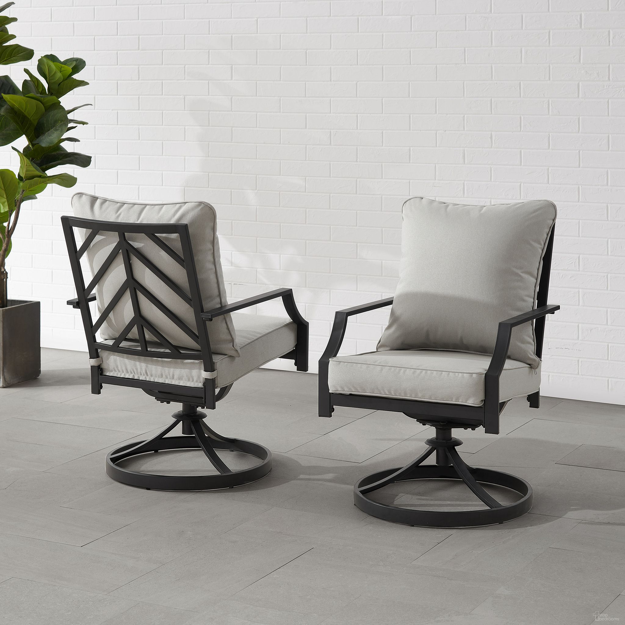 The appearance of Otto Swivel Outdoor Dining Chair Set of 2 In Gray and Matte Black designed by Crosley Brands in the modern / contemporary interior design. This gray piece of furniture was selected by 1StopBedrooms from Otto Collection to add a touch of cosiness and style into your home. Sku: CO6290MB-GY. Material: Steel.