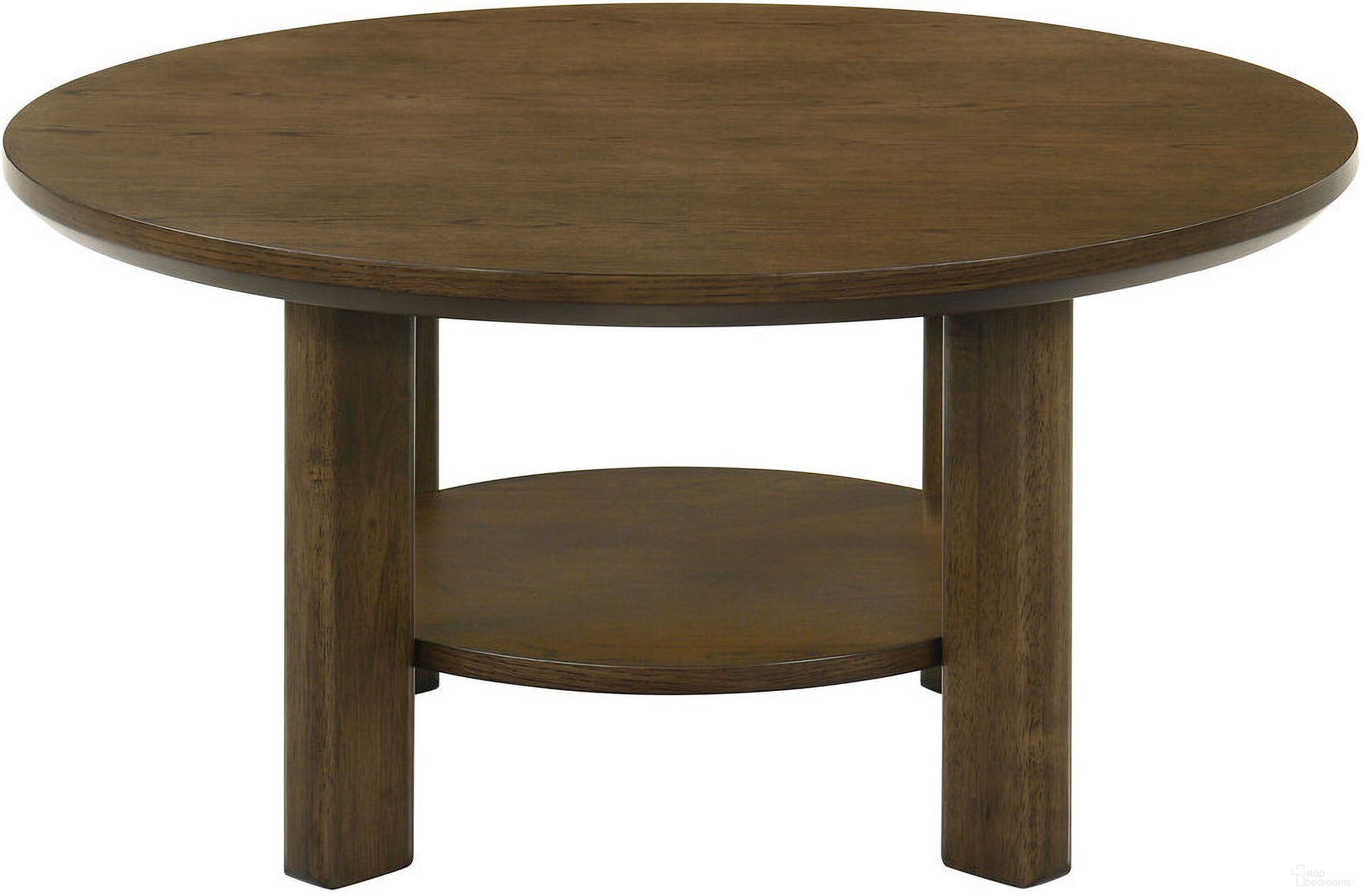 The appearance of Ottowa 35-Inch Round Wood Cocktail Coffee Table In Brown designed by Coaster in the transitional interior design. This brown piece of furniture was selected by 1StopBedrooms from Ottowa Collection to add a touch of cosiness and style into your home. Sku: 706308. Material: Oak Veneer.