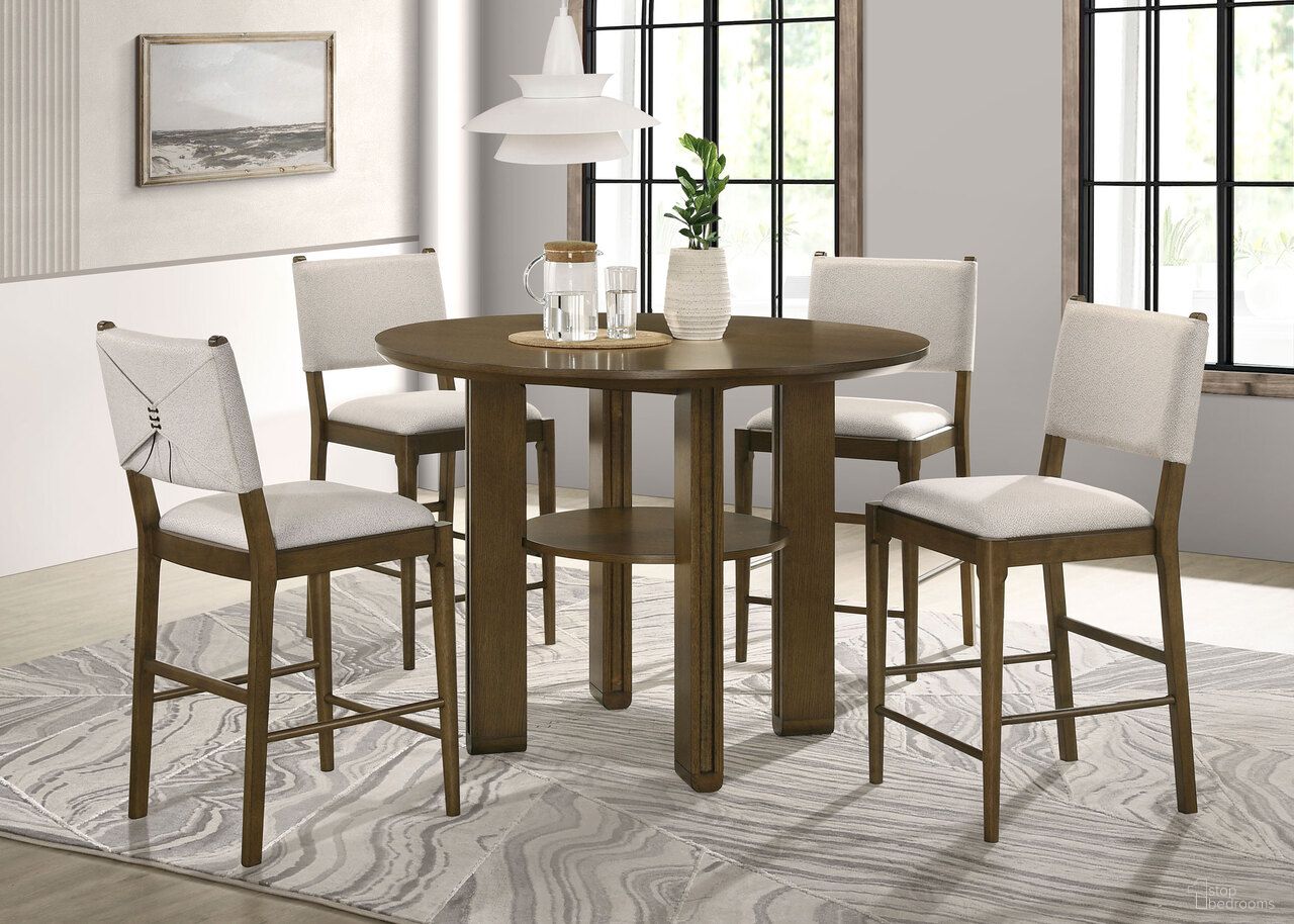 The appearance of Ottowa Round Counter Height Dining Room Set In Brown designed by Coaster in the modern / contemporary interior design. This brown piece of furniture was selected by 1StopBedrooms from Ottowa Collection to add a touch of cosiness and style into your home. Sku: 193668;193669. Table Top Shape: Round. Size: 47". Material: Hardwood.