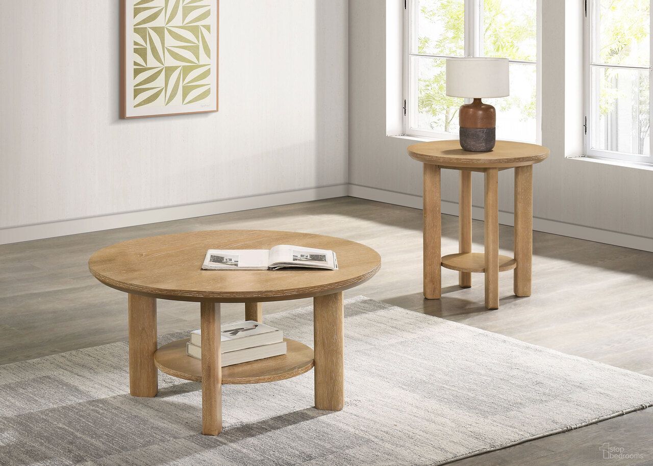 Ottowa Round Wood Occasional Table Set In Washed Oak
