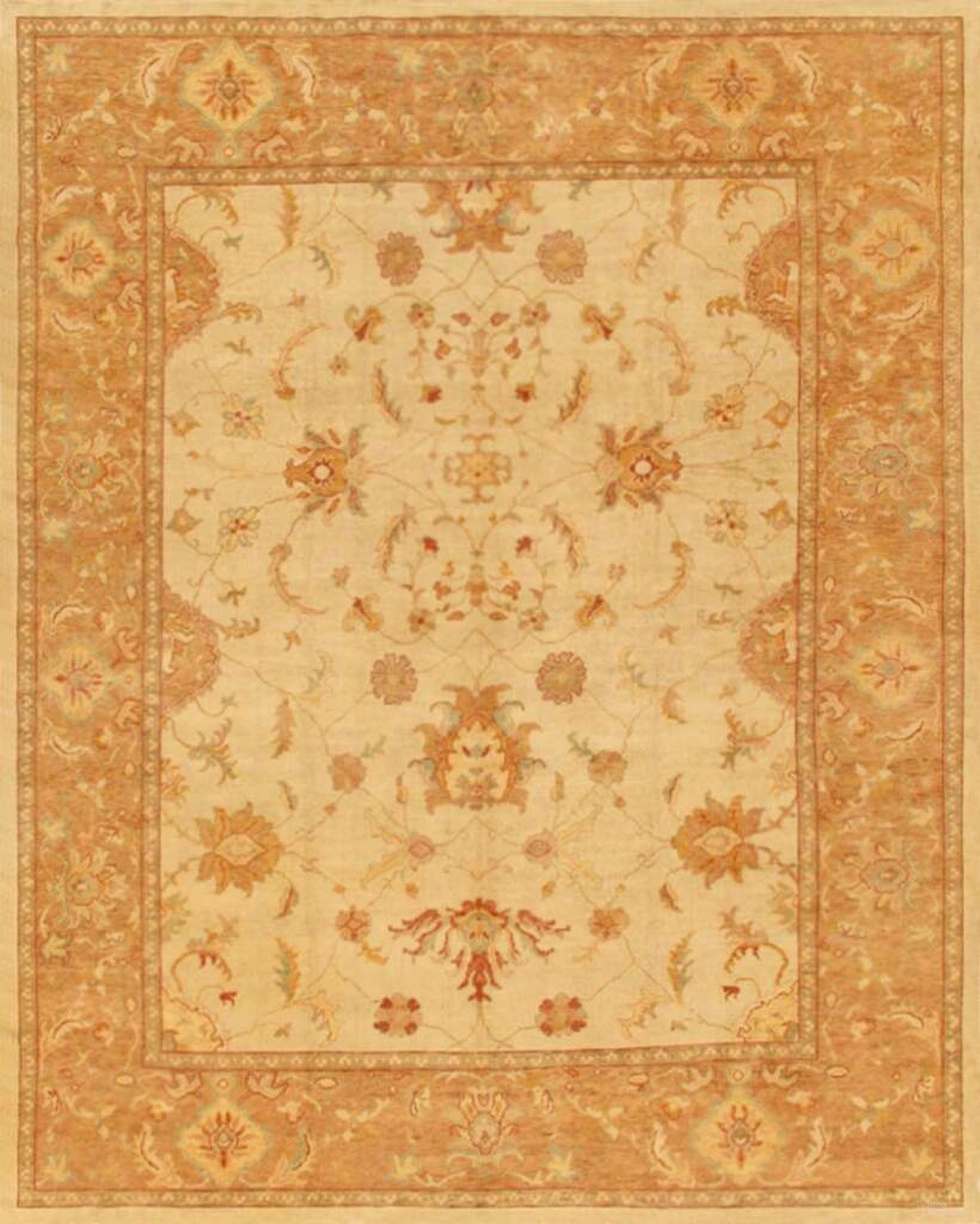 Oushak Collection Hand-Knotted Lamb's Wool Area Rug-10'10" x 13' 9" In Camel and Beige