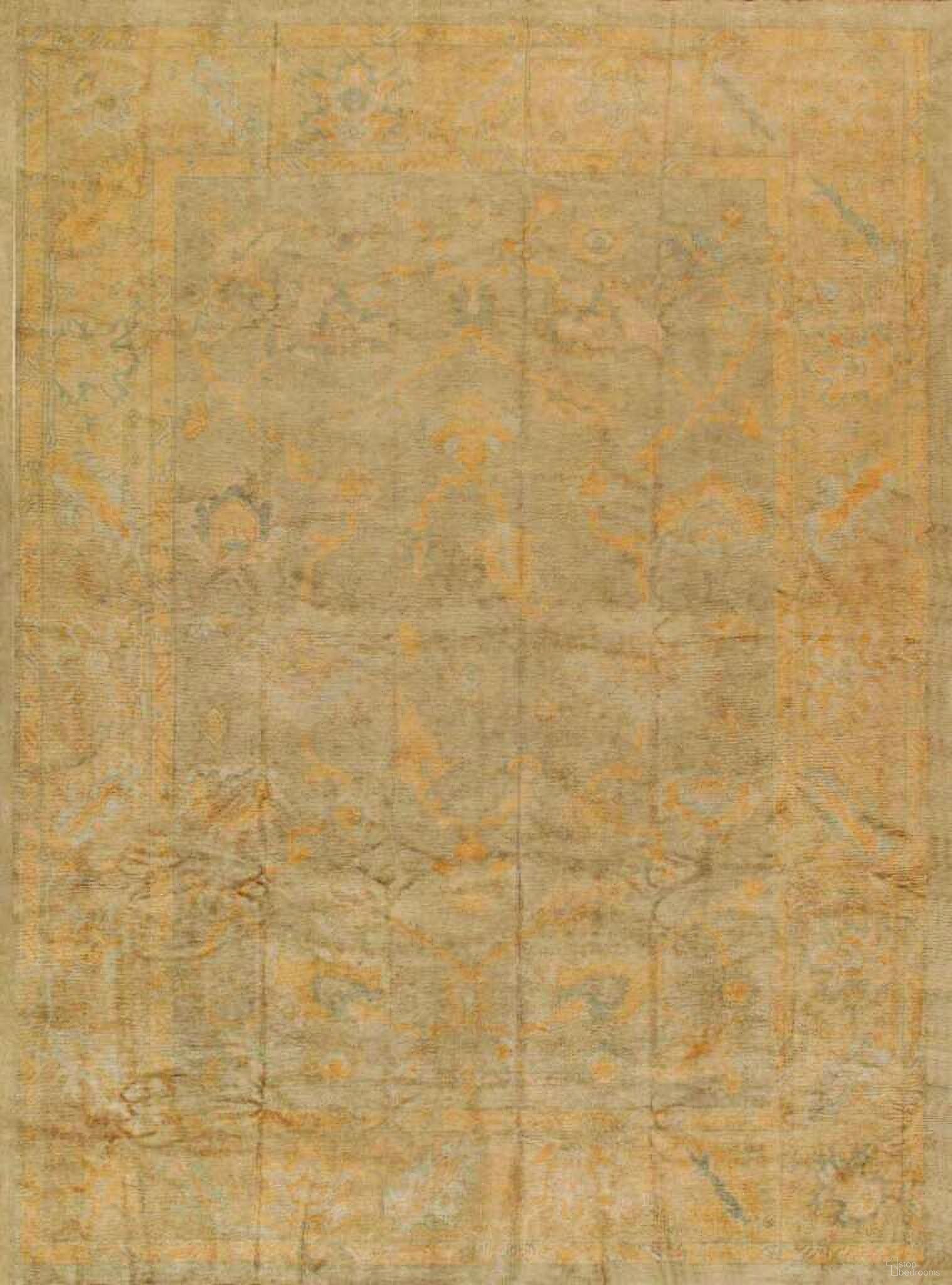 Oushak Collection Hand-Knotted Lamb's Wool Area Rug- 10' 5" x 13' 10" In Light Green and Beige