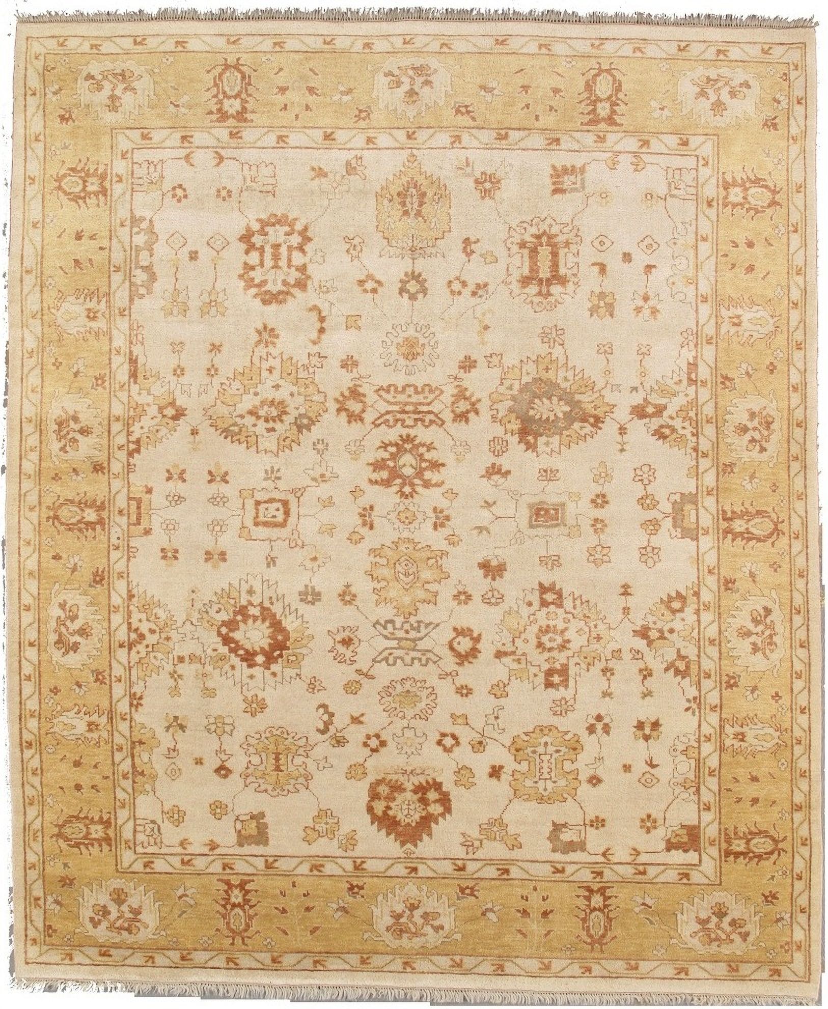 Oushak Collection Hand-Knotted Lamb's Wool Area Rug-11' 5" x 11'10" In Ivory and Gold