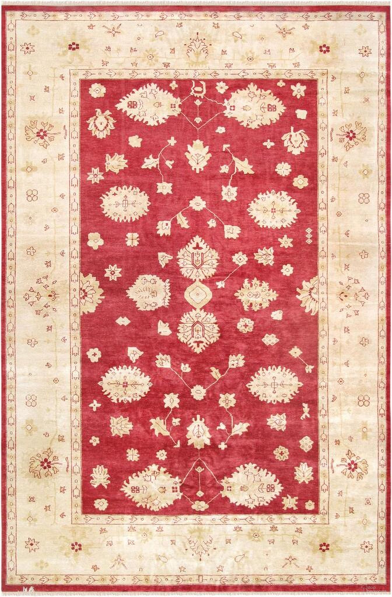 Oushak Collection Hand-Knotted Lamb's Wool Area Rug- 11' 9" x 18' 2" In Ivory and Red