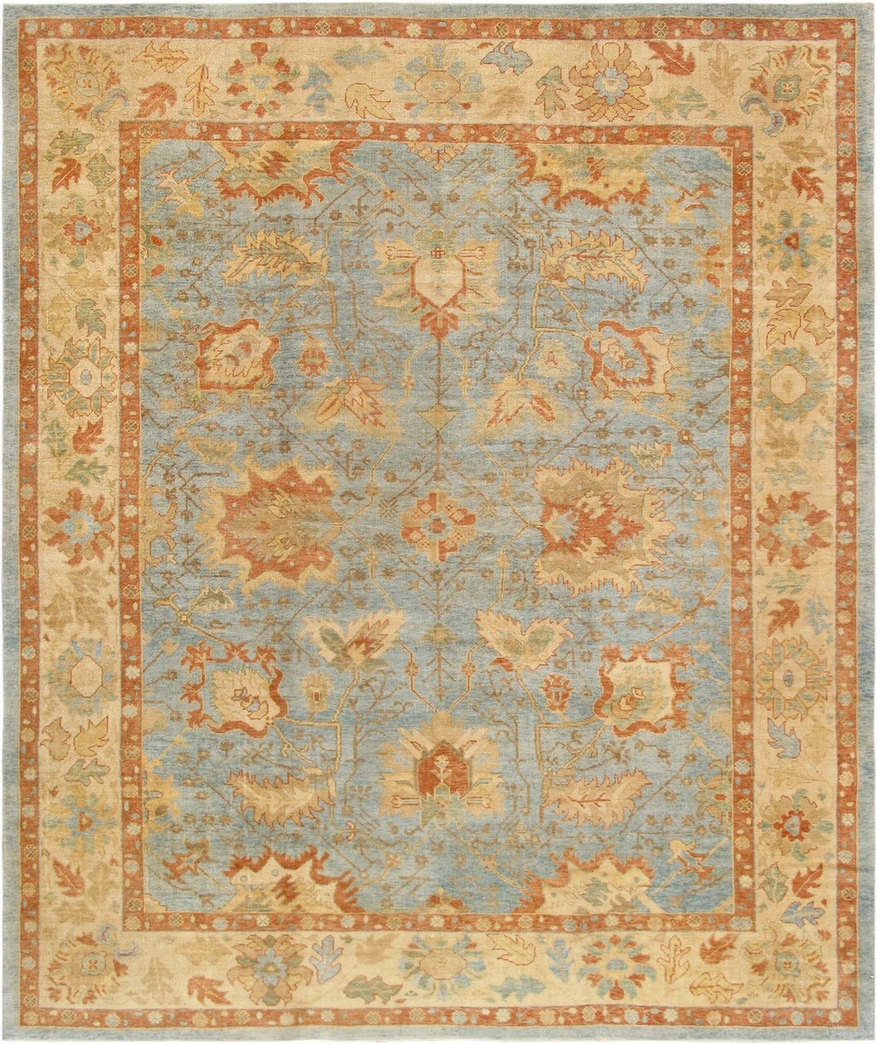 Oushak Collection Hand-Knotted Lamb's Wool Area Rug-12' 2" x 14' 4" In Beige and Light Blue