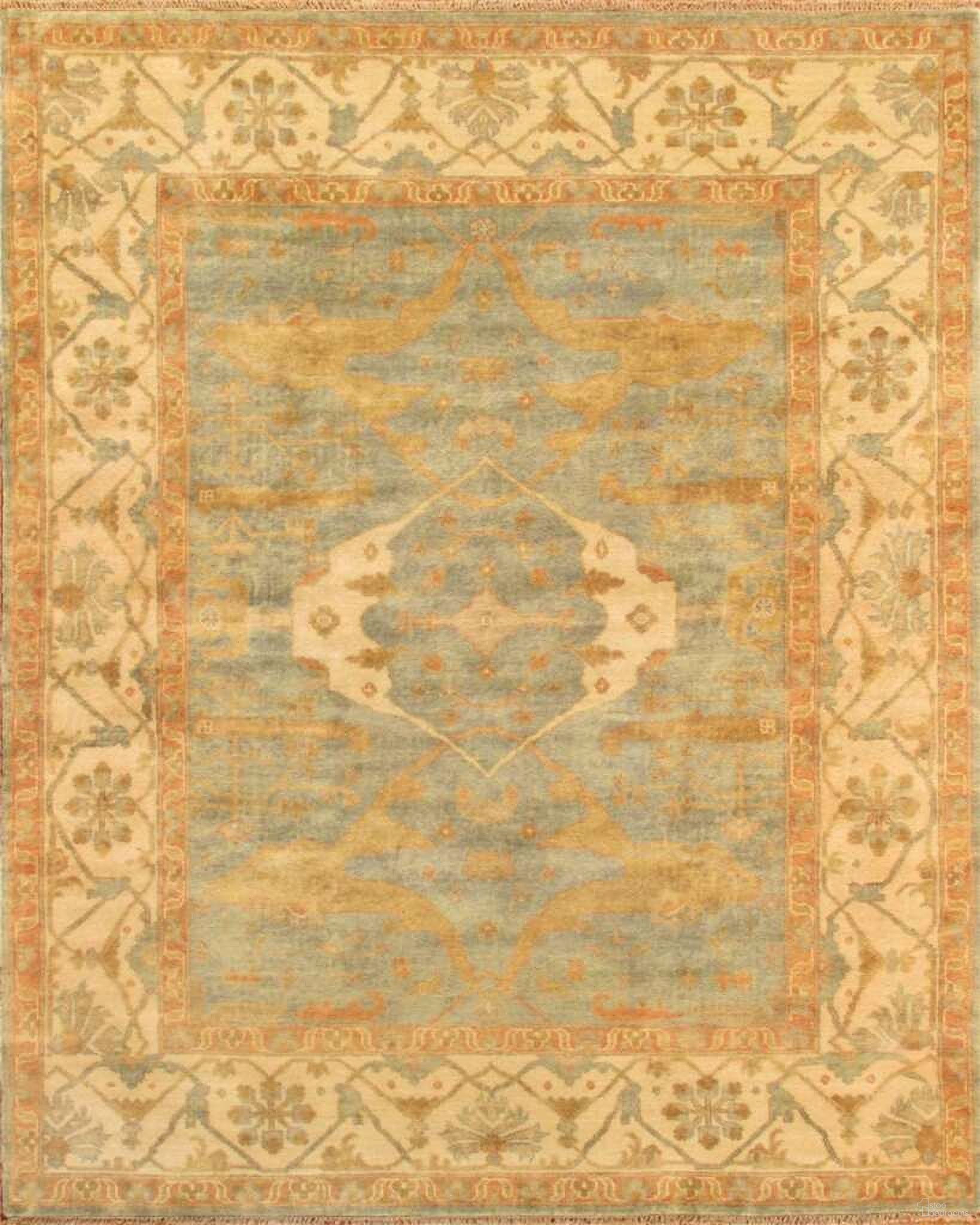 Oushak Collection Hand-Knotted Lamb's Wool Area Rug- 12' 2" x 17' 8" In Light Blue and Ivory