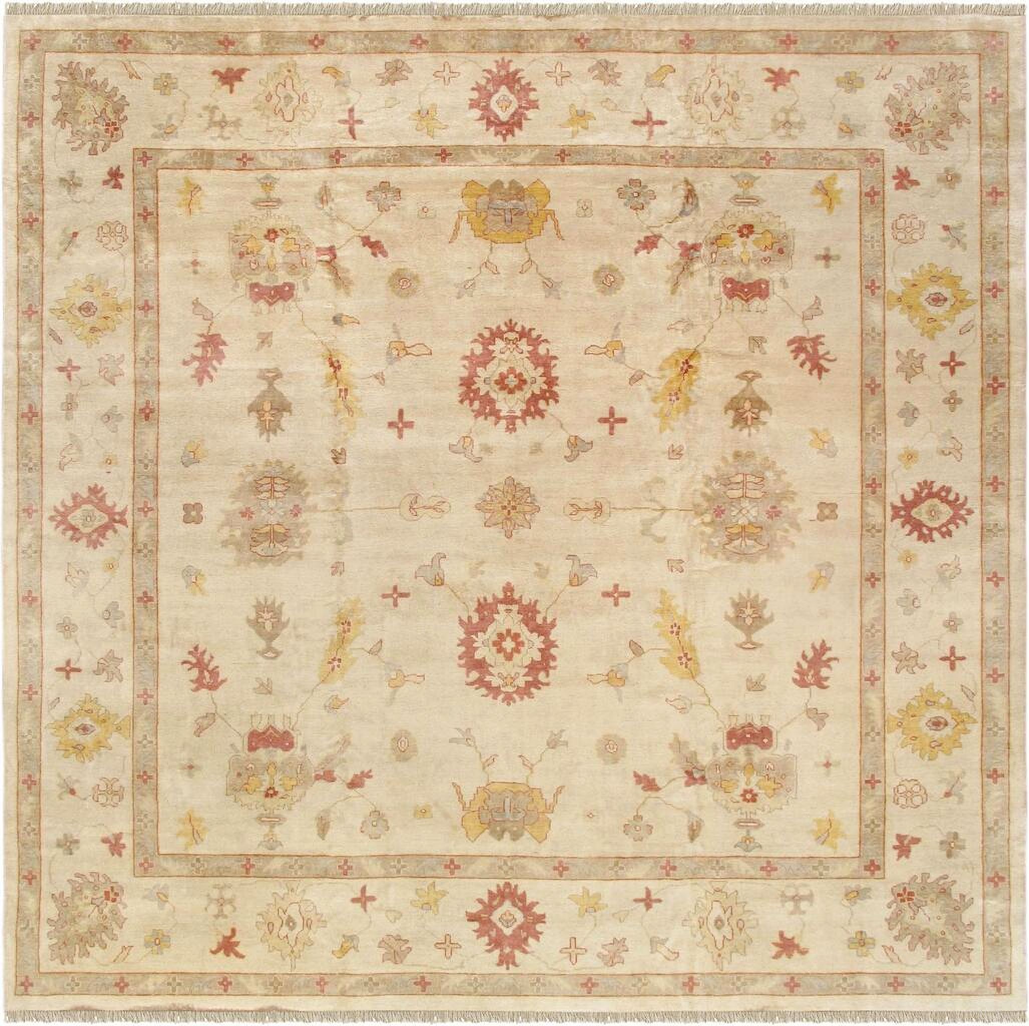 Oushak Collection Hand-Knotted Lamb's Wool Area Rug- 13' 10" x 13' 11" In Ivory