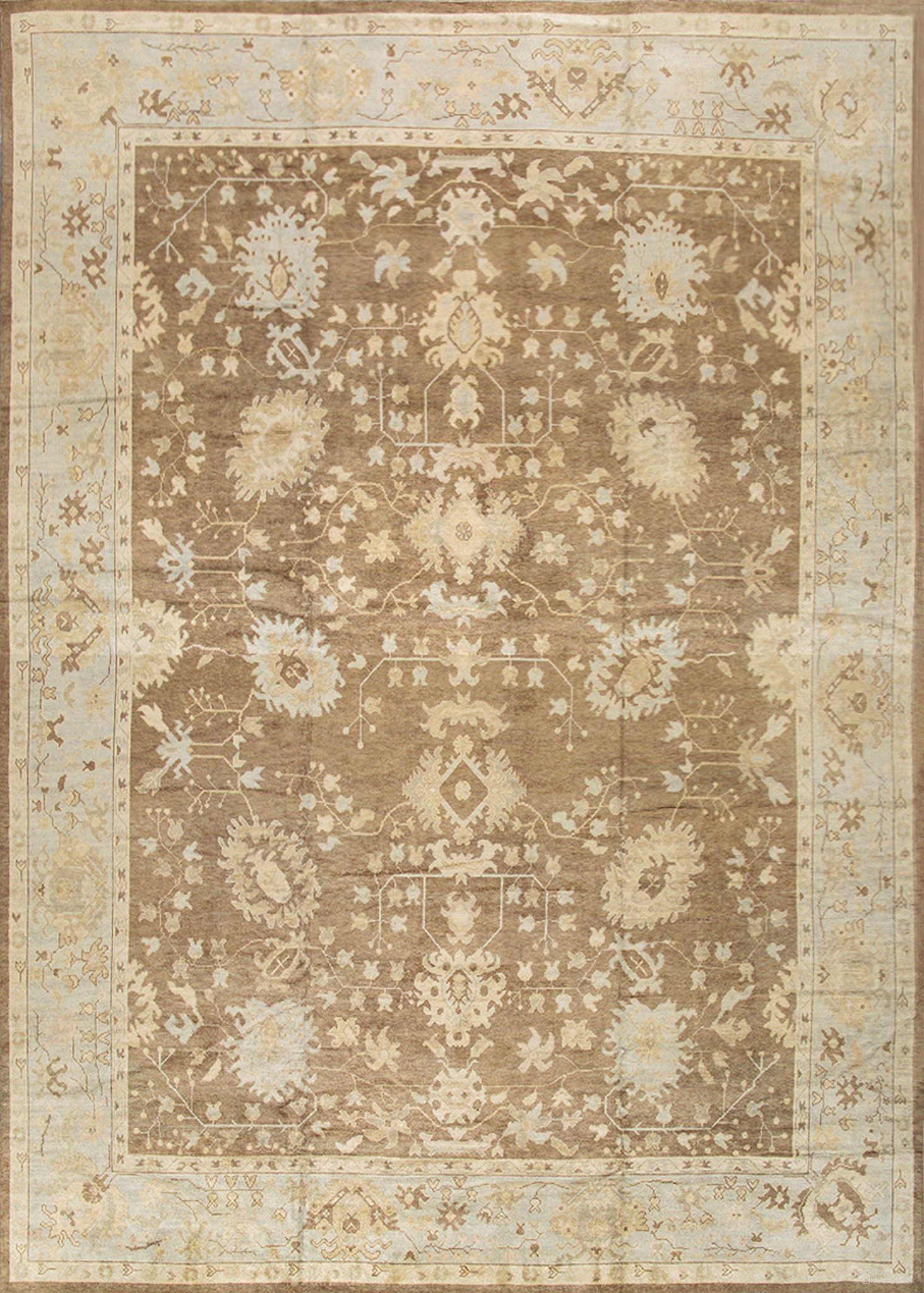 Oushak Collection Hand-Knotted Lamb's Wool Area Rug-13' 2" x 18' 1" In Light Blue and Brown