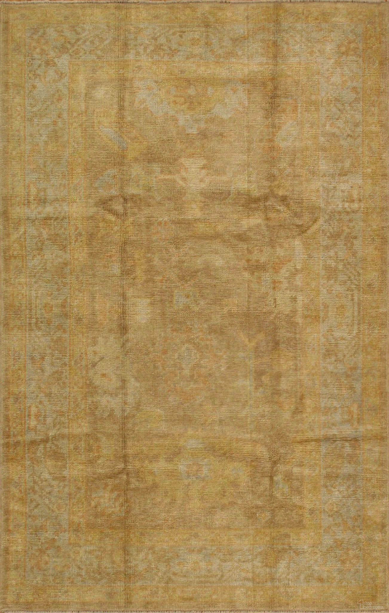 Oushak Collection Hand-Knotted Lamb's Wool Area Rug- 4' 3" x 6' 7" In Light Blue and Light Brown