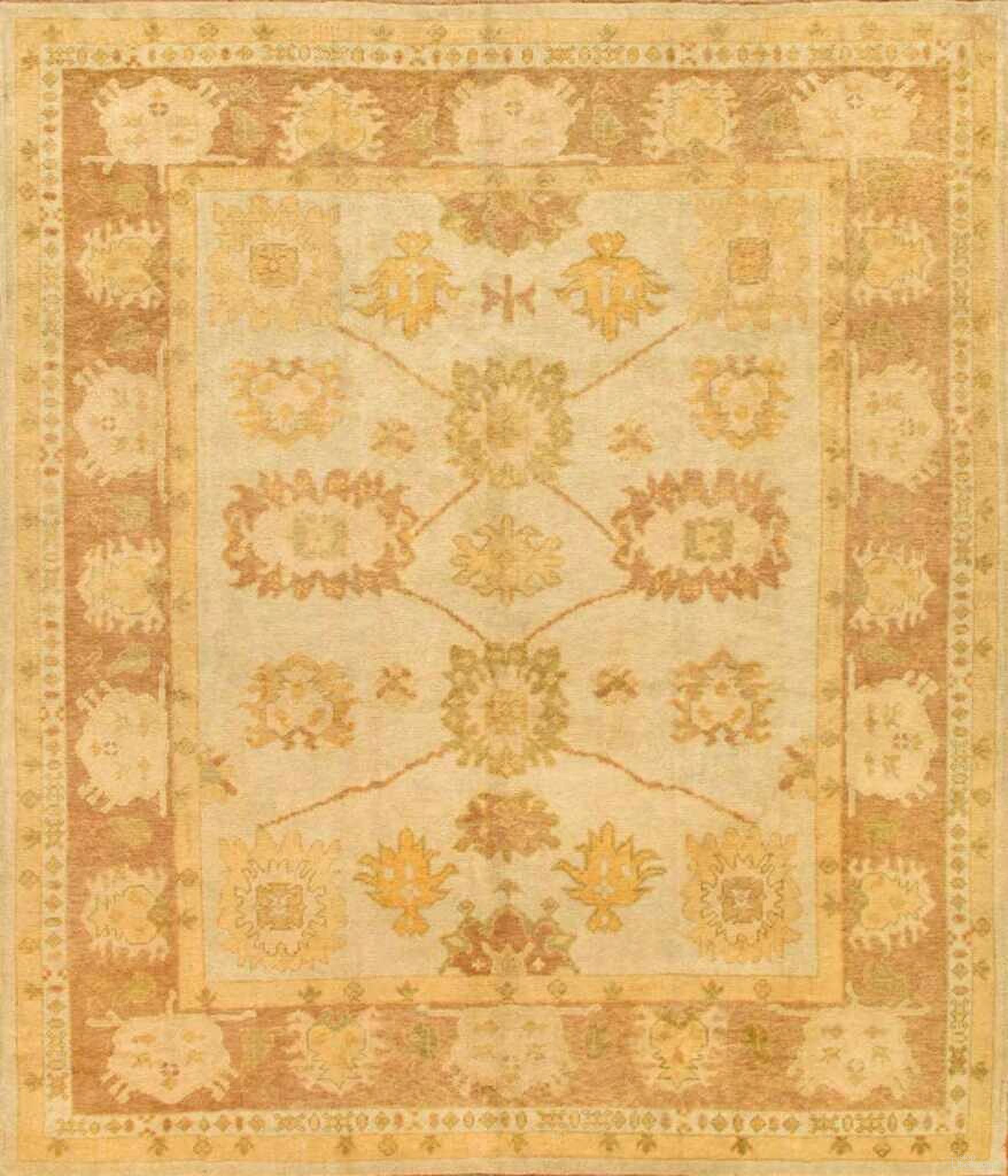 Oushak Collection Hand-Knotted Lamb's Wool Area Rug- 8' 8" x 9'11" In Light Blue and Light Brown