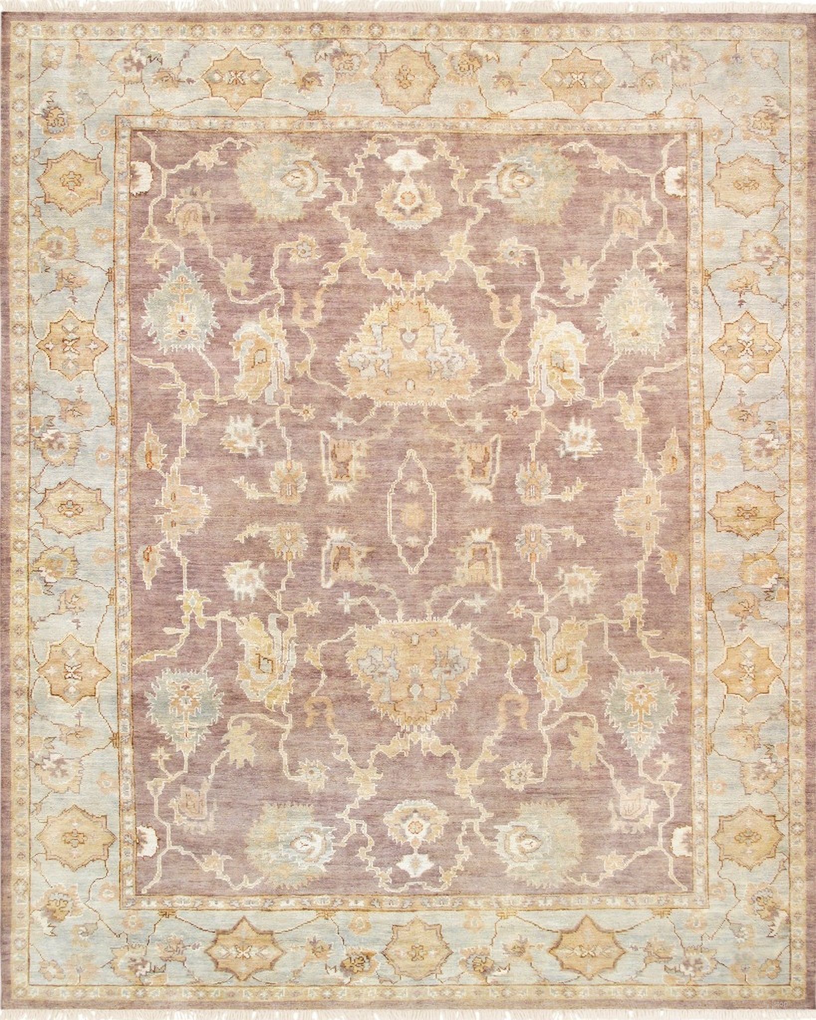 Oushak Collection Hand-Knotted Lamb's Wool Area Rug- 9' 3" x 11' 10" In Light Blue and Brown