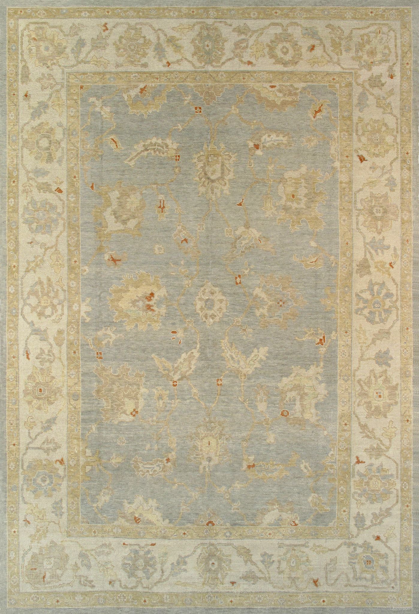 Oushak Collection Hand-Knotted Lamb's Wool Area Rug- 9' x 13' 2" In Light Blue and Ivory