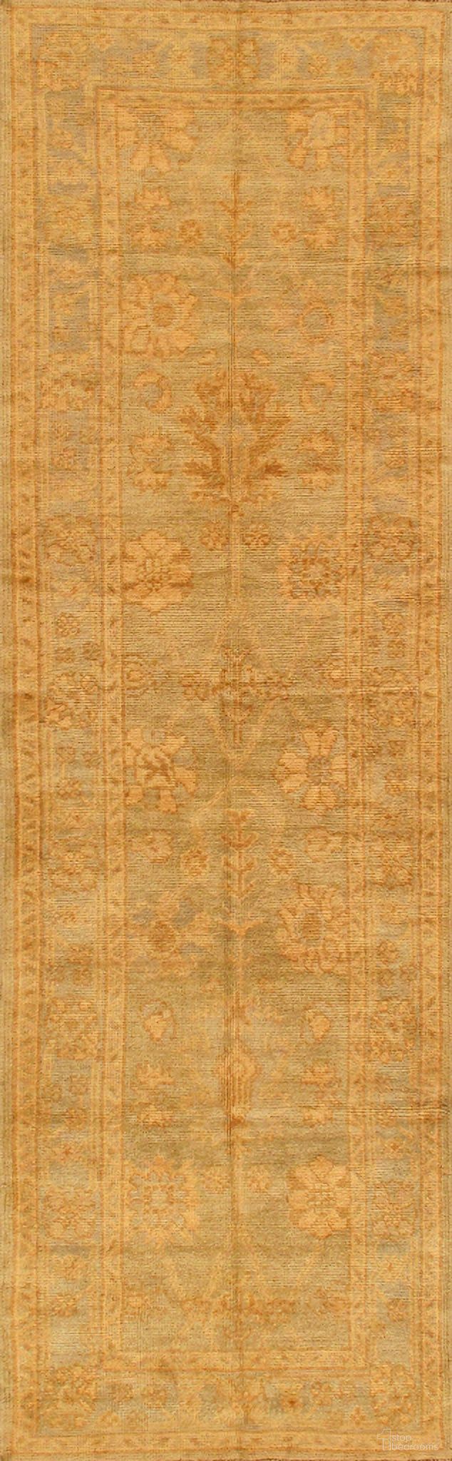 Oushak Collection Hand-Knotted Lamb's Wool Runner- 3' 3" x 10' 6" In Light Green and Grey