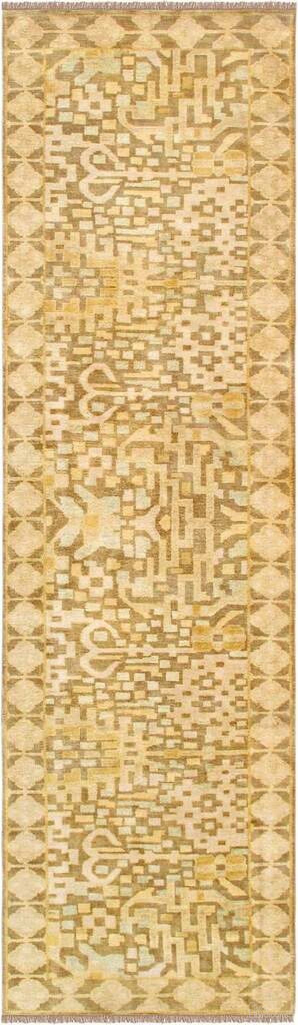 Oushak Collection Hand-Knotted Lamb's Wool Runner- 3' 4" x 11' 7" In Light Brown and Ivory