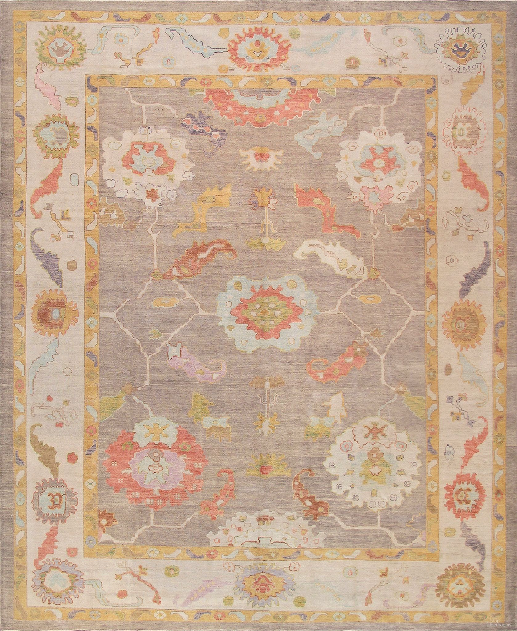 Oushak Collection Hand-Knotted Wool Area Rug-11'10" x 14' 4" In Mocha and Ivory