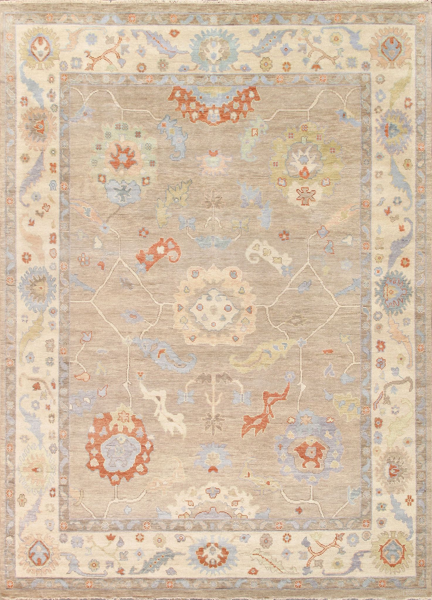 Oushak Collection Hand-Knotted Wool Area Rug- 9'10" x 13'11" In Beige and Ivory