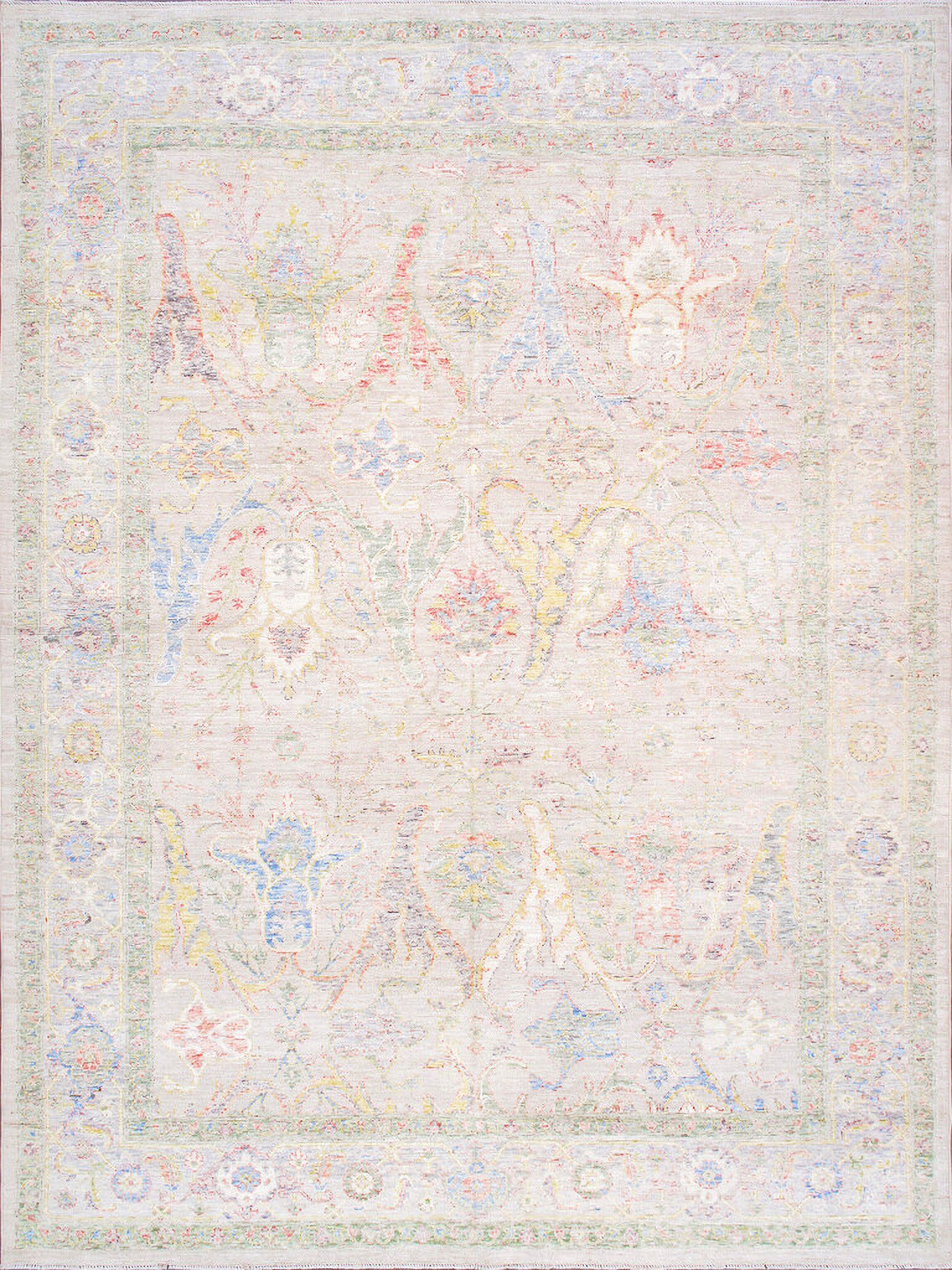 Oushak Collection Hand-Knotted Wool Area Rug- 9' x 12' 2" In Beige and Silver