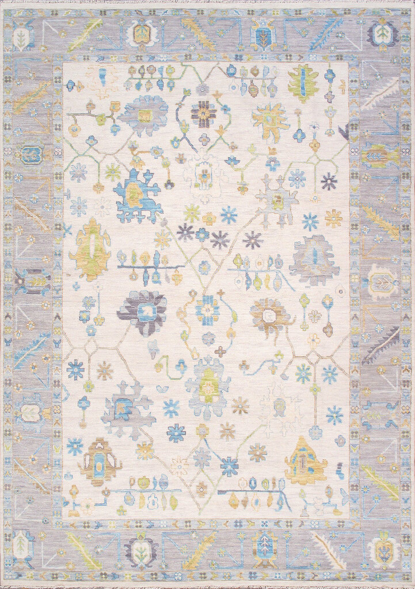 Oushak Collection Hand-Knotted Wool Rug-10' 2" x 14' 5" In Ivory and Grey