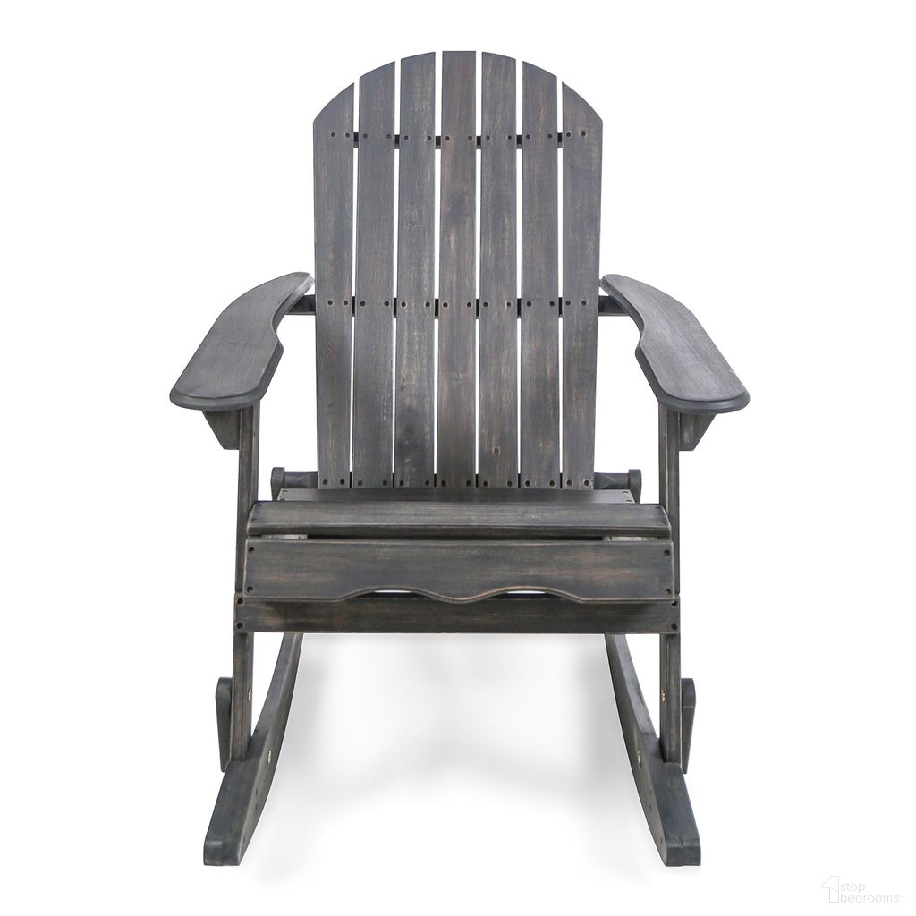 The appearance of Outdoor Adirondack Rocking Chair with Hand Crafted Details In Dark Grey designed by Noble House in the traditional interior design. This dark grey piece of furniture  was selected by 1StopBedrooms from  to add a touch of cosiness and style into your home. Sku: 61681.00DGRY. Material: Wood.