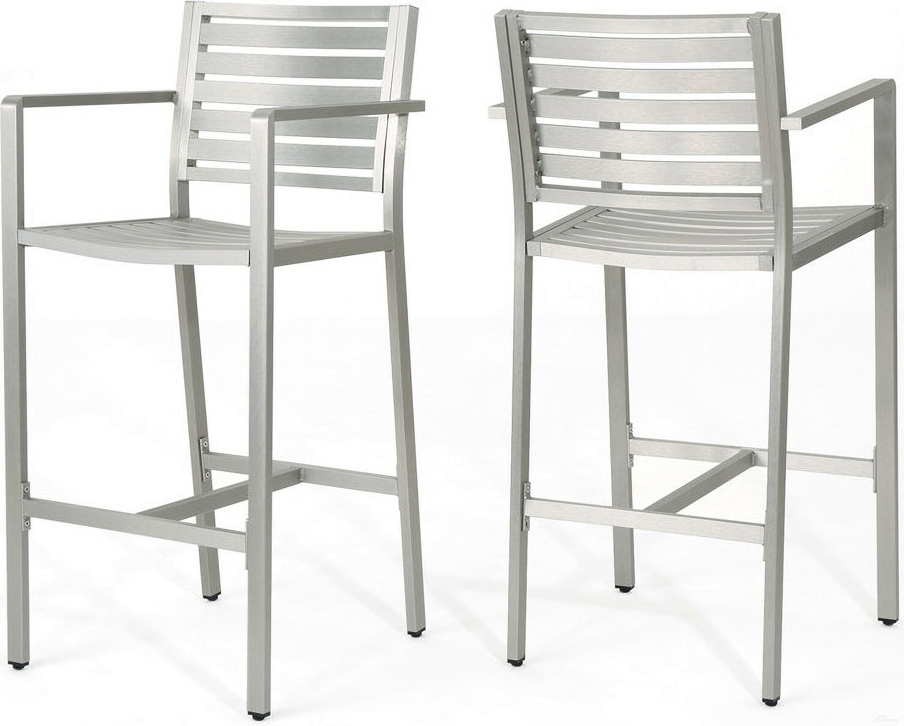 The appearance of Outdoor Bar Stool with Aluminum Frame Set of 2 In Silver designed by Noble House in the modern / contemporary interior design. This silver piece of furniture was selected by 1StopBedrooms from to add a touch of cosiness and style into your home. Sku: 60011.00SIL. Material: Aluminium.