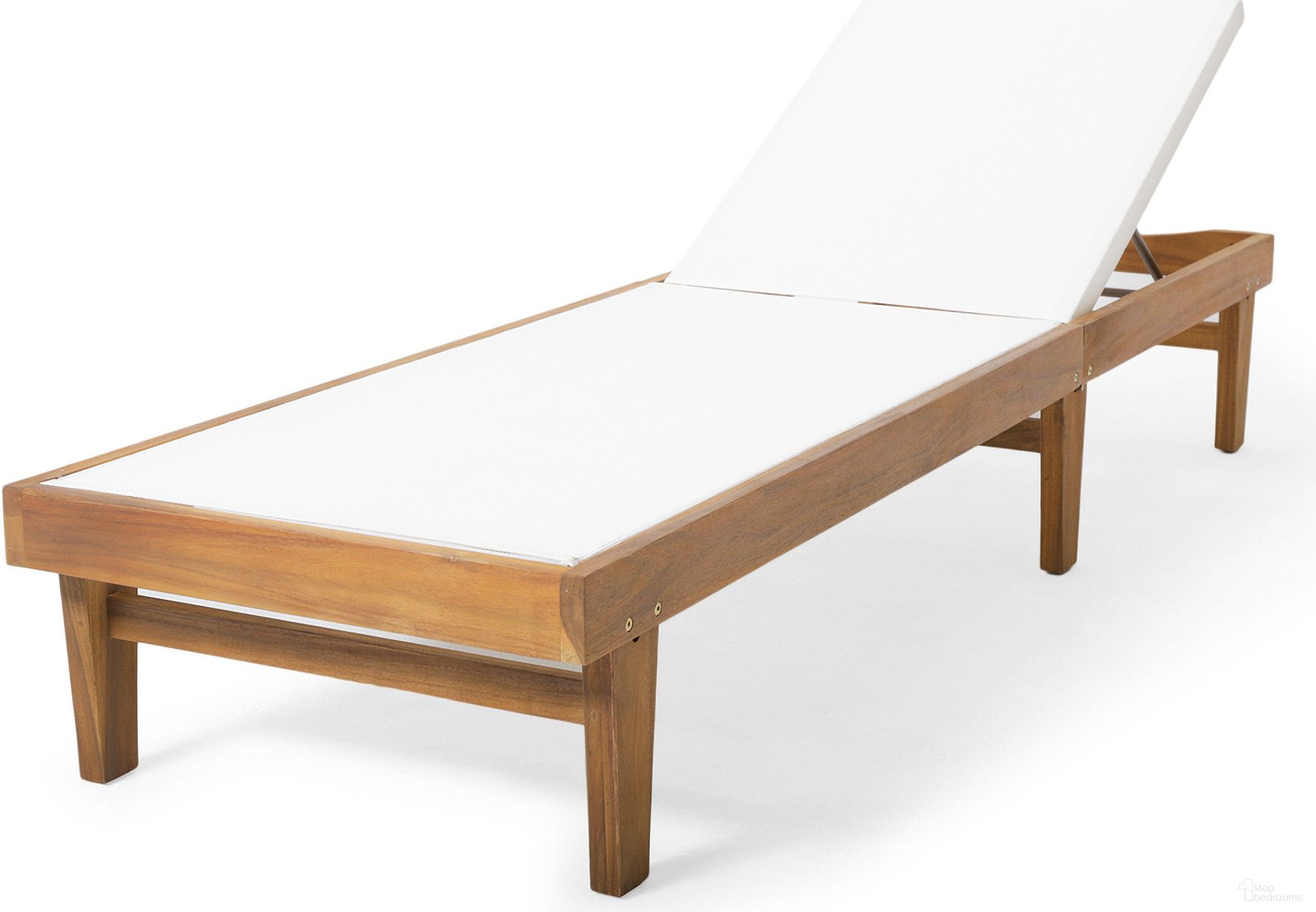 Outdoor Chaise Lounge with Acacia Wood Frame In White and Teak