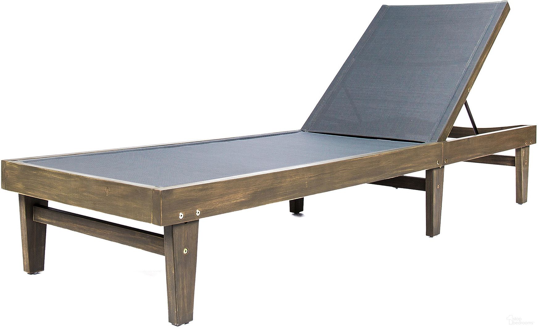 Outdoor Chaise Lounge with Mesh Seating and Acacia Wood Frame In Dark Grey