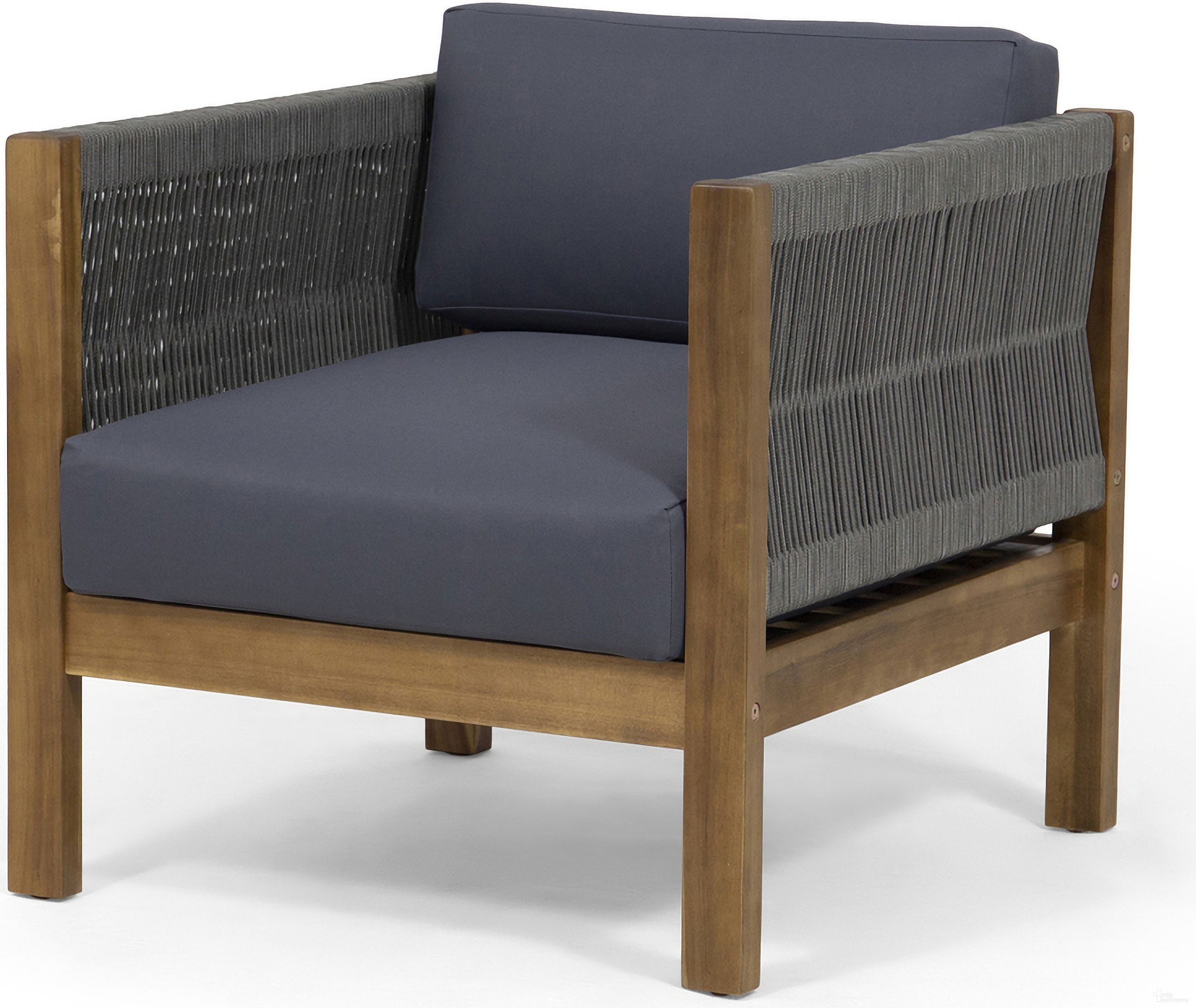 The appearance of Outdoor Club Chair with Rattan Rope Wave In Dark Grey designed by Noble House in the modern / contemporary interior design. This dark grey piece of furniture was selected by 1StopBedrooms from to add a touch of cosiness and style into your home. Sku: 65439.00GRY. Material: Acacia Wood.