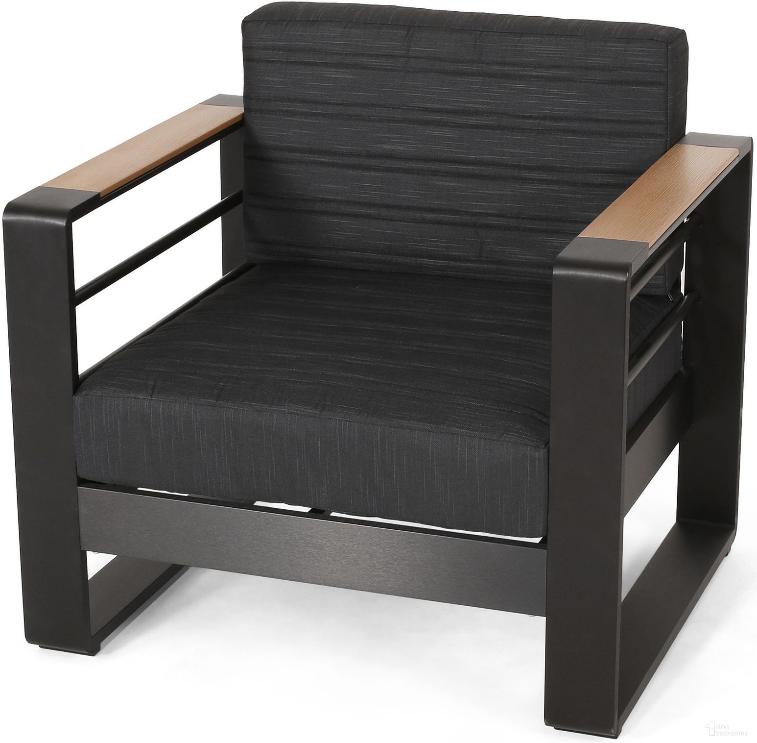 The appearance of Outdoor Club Chair with Square Arm and Water Resistance Cushion In Black designed by Noble House in the modern / contemporary interior design. This black piece of furniture was selected by 1StopBedrooms from to add a touch of cosiness and style into your home. Sku: 71734.00BLK. Material: Metal.