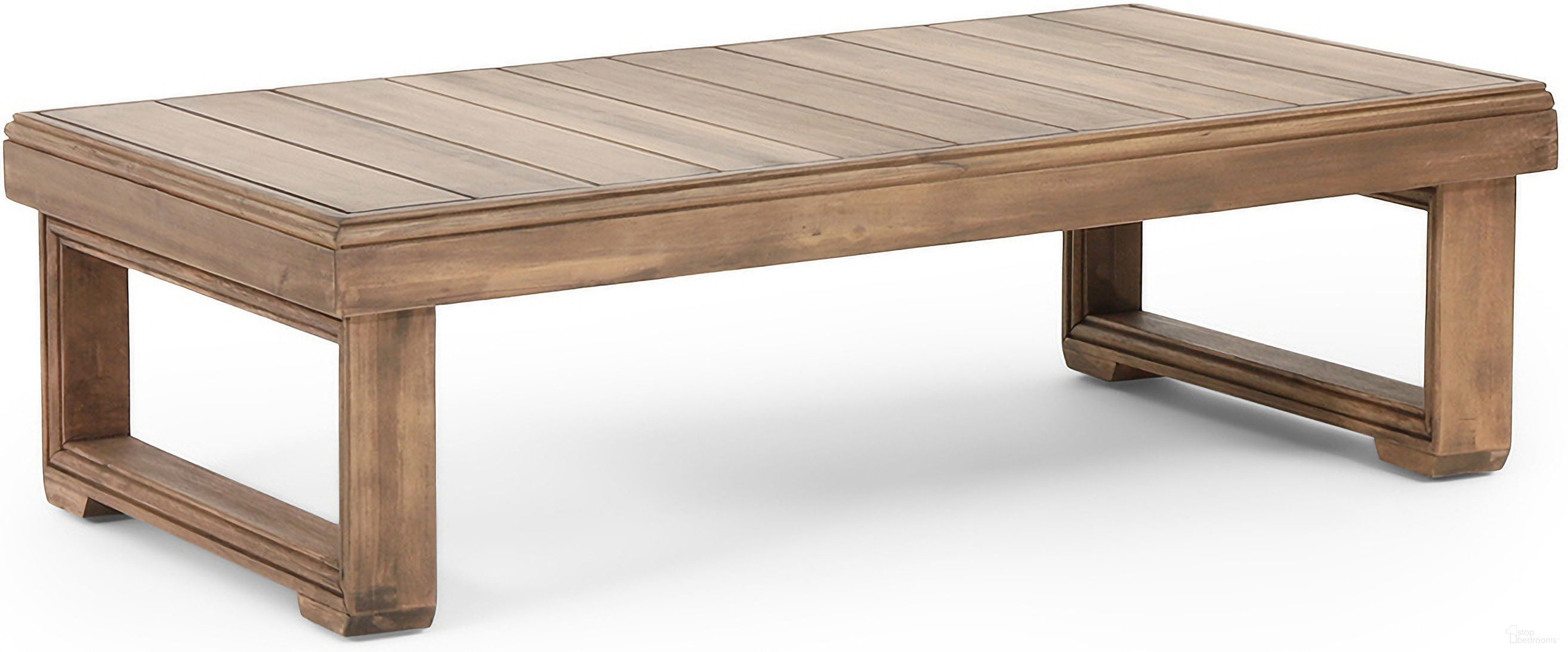 The appearance of Outdoor Coffee Table with Slat Design and Sled Base In Brown designed by Noble House in the rustic / southwestern interior design. This brown piece of furniture  was selected by 1StopBedrooms from  to add a touch of cosiness and style into your home. Sku: 69079.00BBGE. Material: Wood. Table Top Shape: Rectangular.