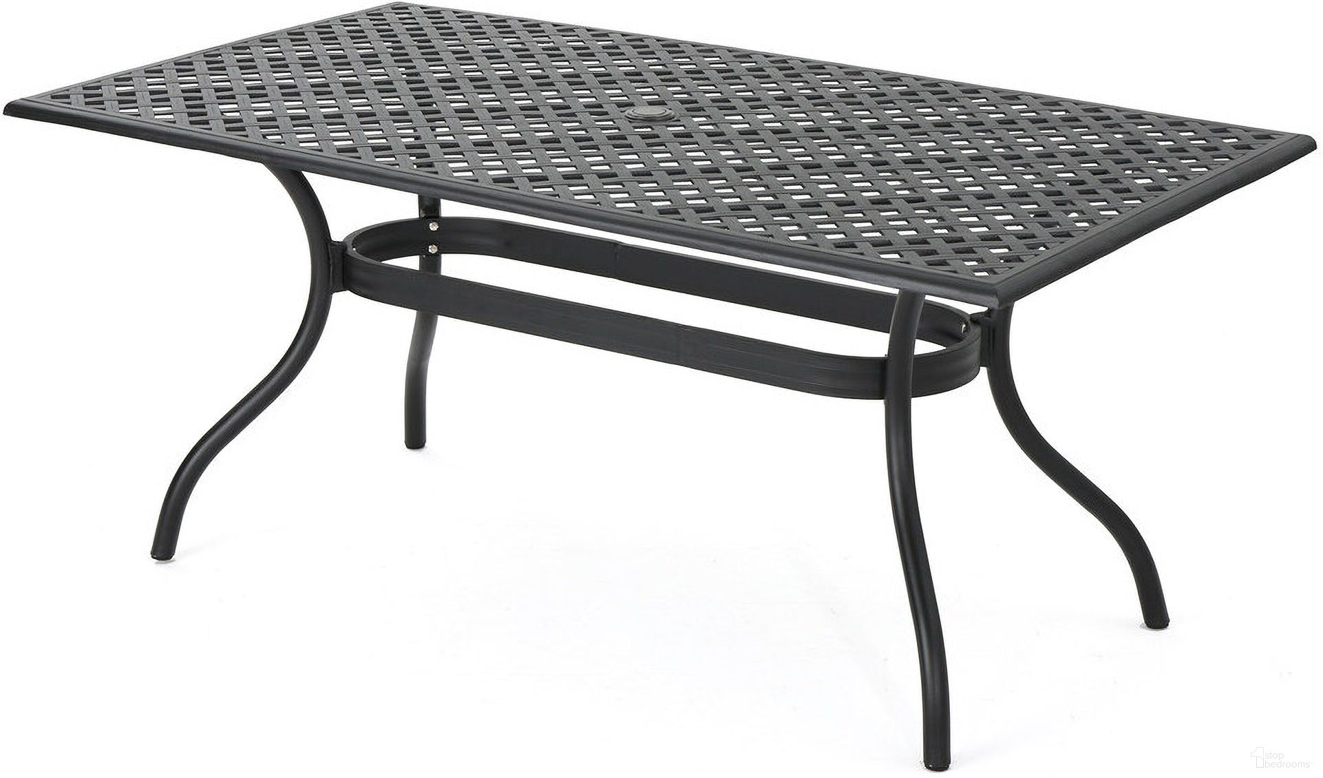 Outdoor Aluminum Dining Table with Lattice Design and Center Umbrella Hole In Black