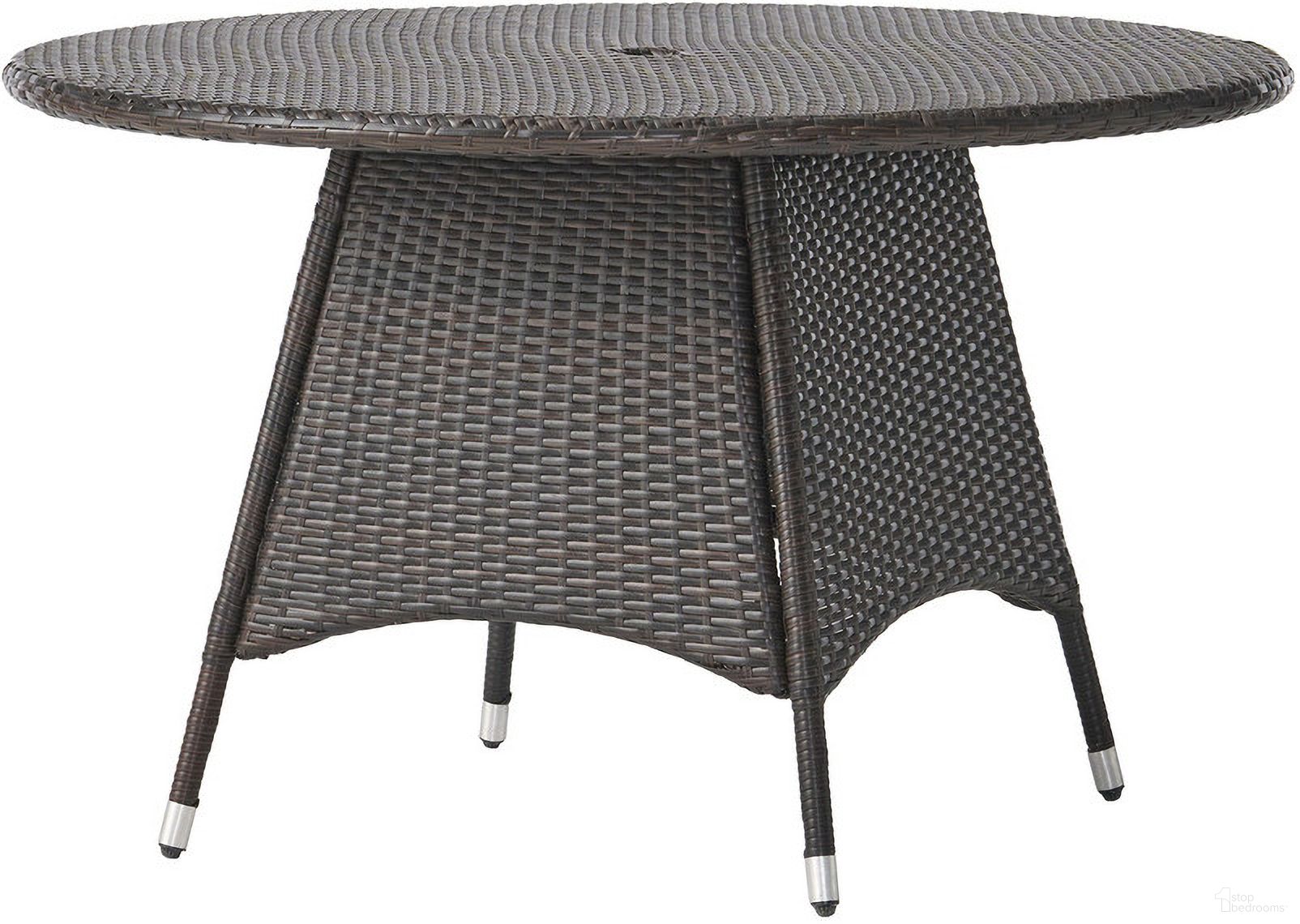 Outdoor Dining Table with Powder Coated Iron Frame and Round Top In Brown