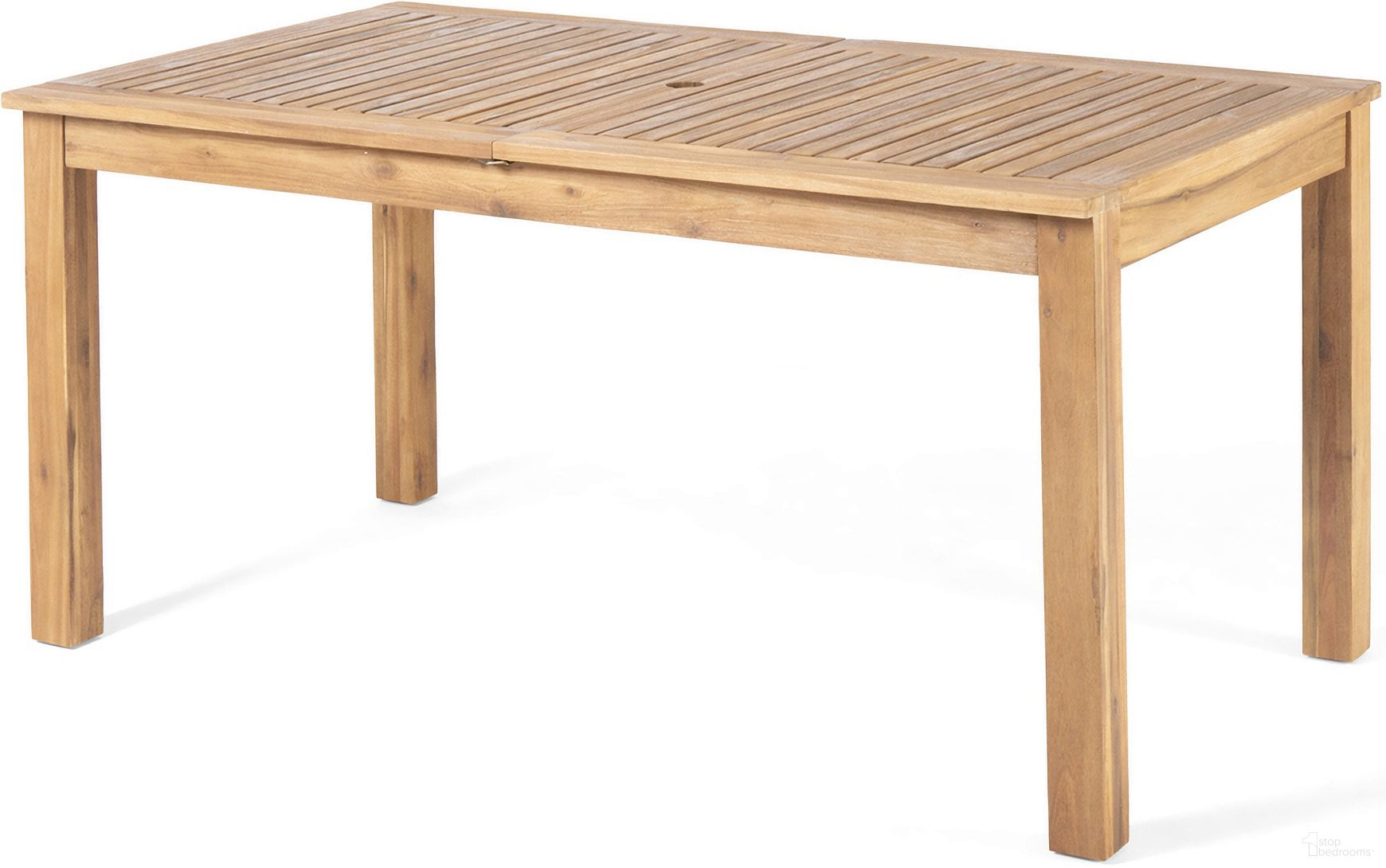 The appearance of Outdoor Expandable Dining Table with Square Legs In Natural designed by Noble House in the country / farmhouse interior design. This natural piece of furniture  was selected by 1StopBedrooms from  to add a touch of cosiness and style into your home. Sku: 68892.00SNTS. Table Top Shape: Rectangular. Material: Acacia Wood.