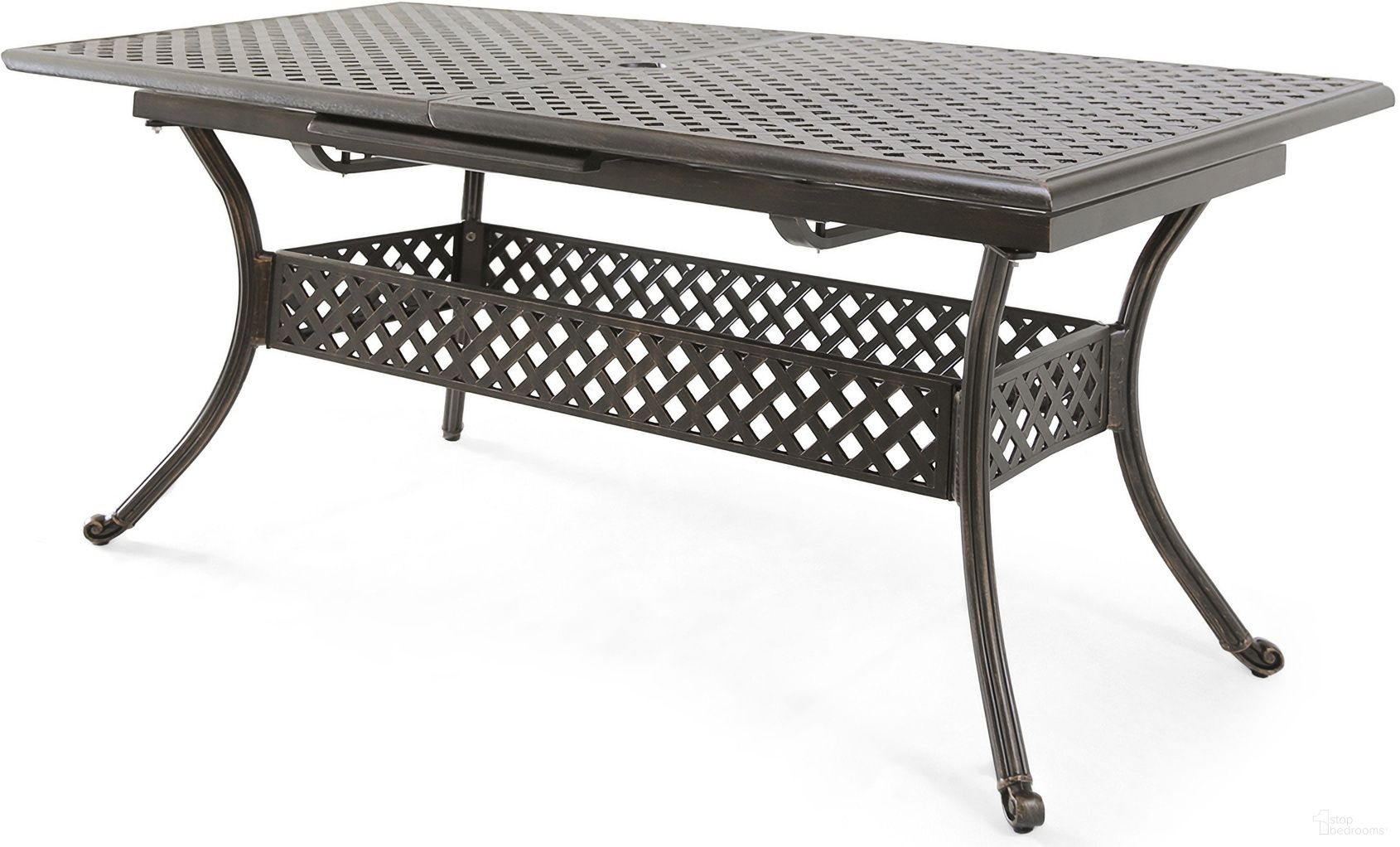 Outdoor Expandable Dining Table with Umbrella Holder, Lattice Pattern and Curved Legs In Black