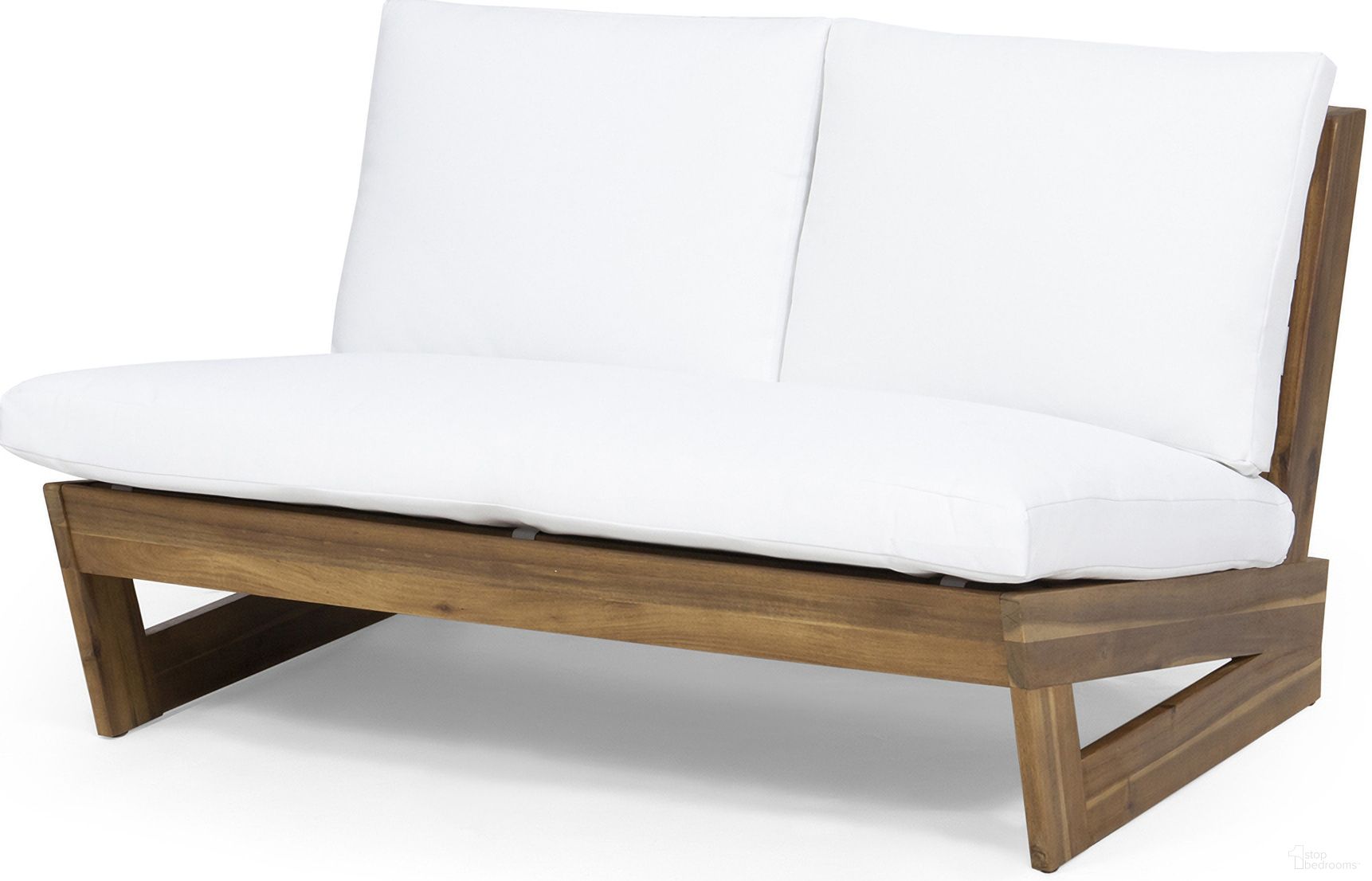 The appearance of Outdoor Loveseat with Water Resistance Cushion and Slat Seating In White designed by Noble House in the rustic / southwestern interior design. This white piece of furniture was selected by 1StopBedrooms from to add a touch of cosiness and style into your home. Sku: 64868.00WHI. Material: Acacia Wood.