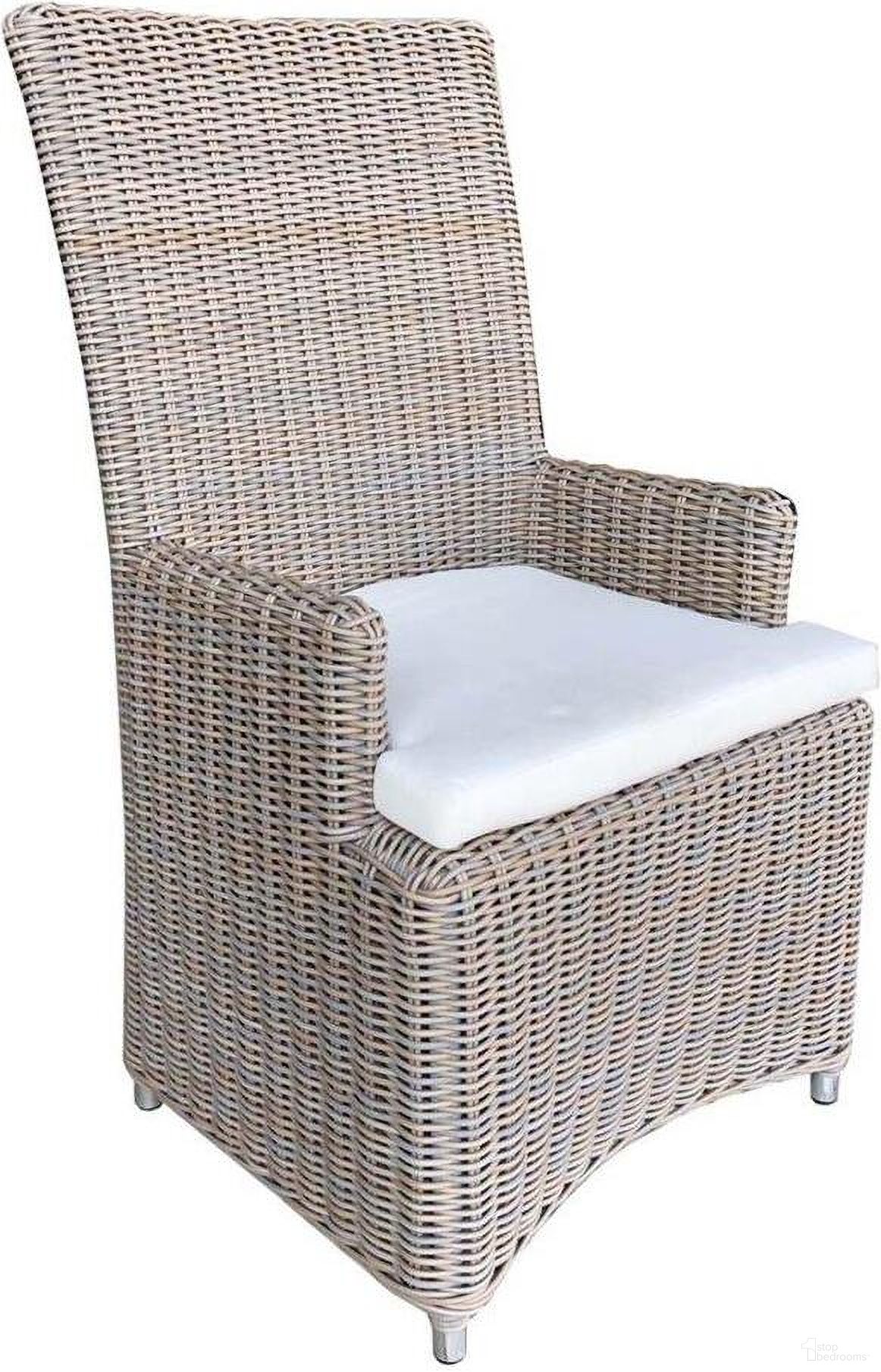 The appearance of Outdoor Nico Grey Arm Dining Chair designed by Padma's Plantation in the modern / contemporary interior design. This grey piece of furniture was selected by 1StopBedrooms from Nico Collection to add a touch of cosiness and style into your home. Sku: OL-NCO11-ECO. Material: Wicker.