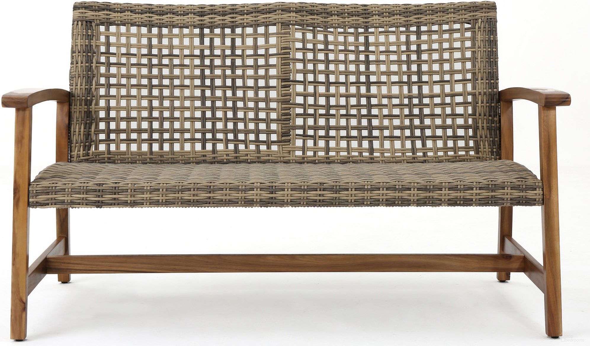 The appearance of Outdoor Rattan Loveseat with Wooden Legs In Brown designed by Noble House in the modern / contemporary interior design. This brown piece of furniture  was selected by 1StopBedrooms from  to add a touch of cosiness and style into your home. Sku: 60396.00WTC. Material: Acacia Wood.
