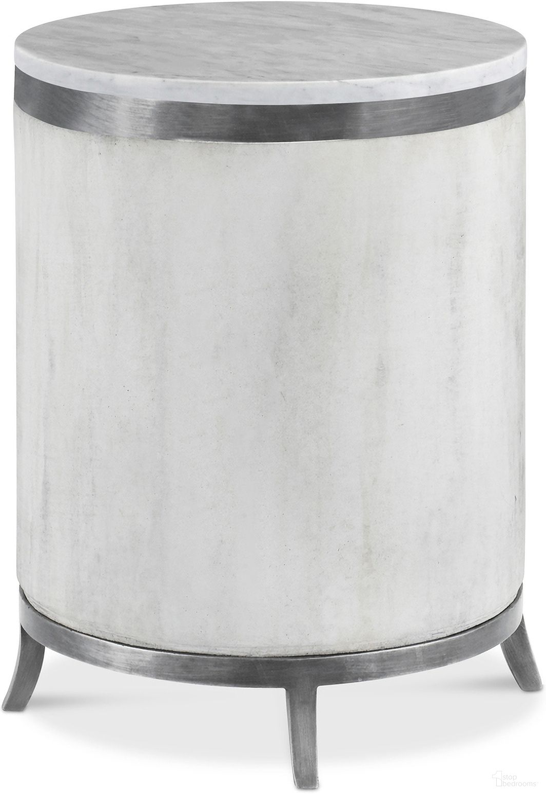 The appearance of Outdoor Round Side Table In White and Gray designed by Century Furniture in the modern / contemporary interior design. This white and gray piece of furniture was selected by 1StopBedrooms from Outdoor Complements Collection to add a touch of cosiness and style into your home. Sku: D89-3101-AW-B;D89-3101M-I. Table Top Shape: Round. Material: Steel.