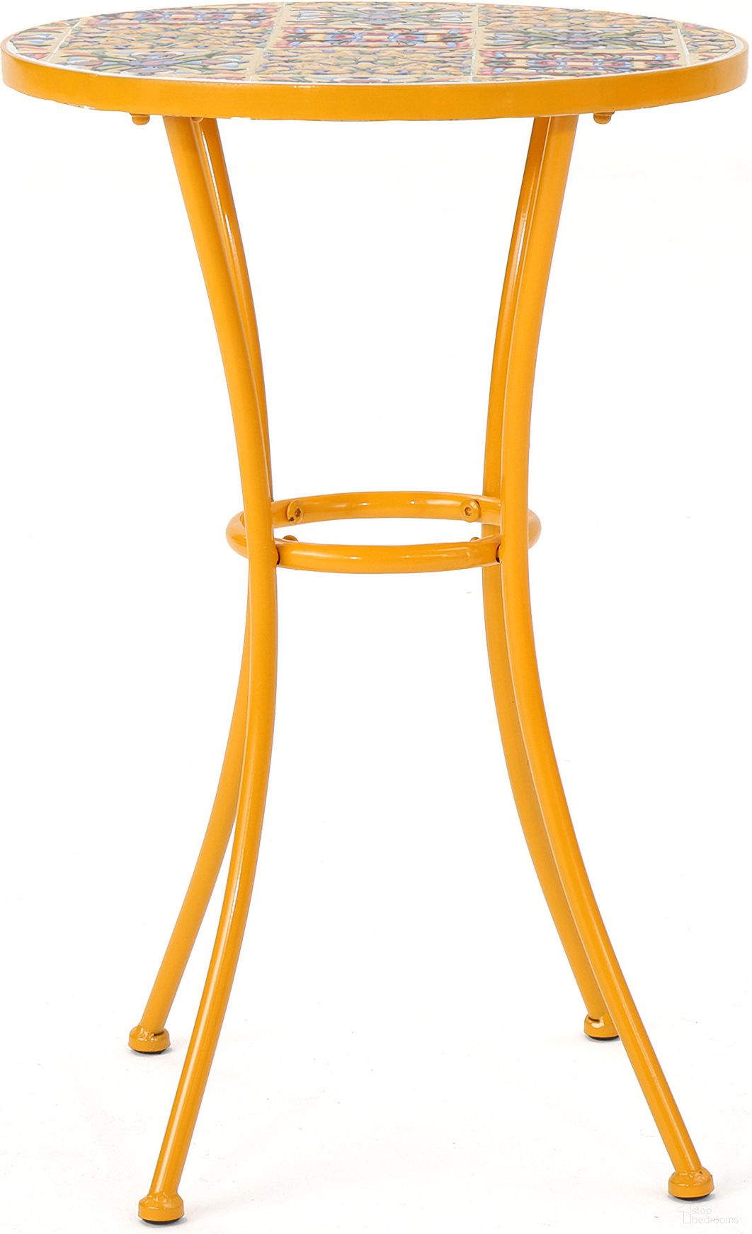 The appearance of Outdoor Side Table with Tile Mosaic Top and Metal Legs In Yellow designed by Noble House in the traditional interior design. This yellow piece of furniture was selected by 1StopBedrooms from to add a touch of cosiness and style into your home. Sku: 61299.00. Material: Ceramic Tile.