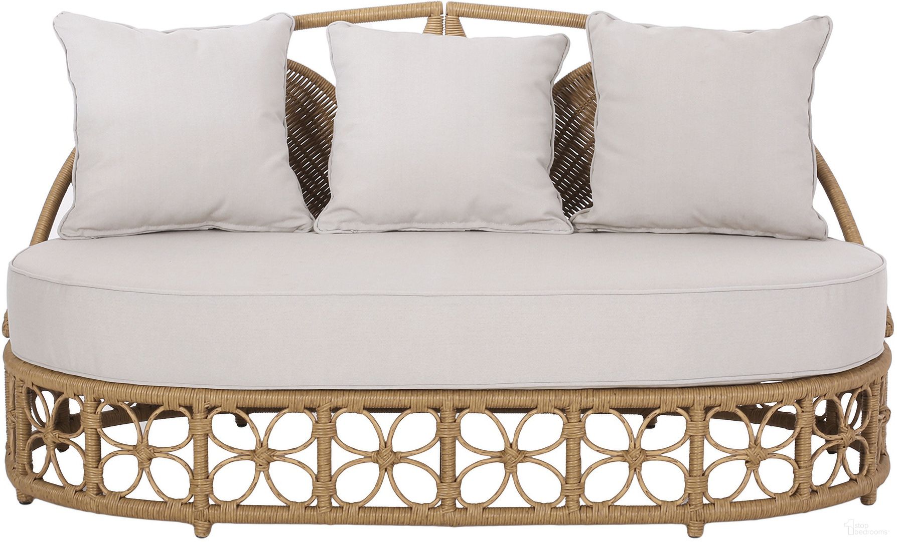 The appearance of Outdoor Wicker Daybed with Pillows In Light Brown and Beige designed by Noble House in the bohemian interior design. This light brown and beige piece of furniture  was selected by 1StopBedrooms from  to add a touch of cosiness and style into your home. Sku: 72158.00LBRN. Material: Fabric.